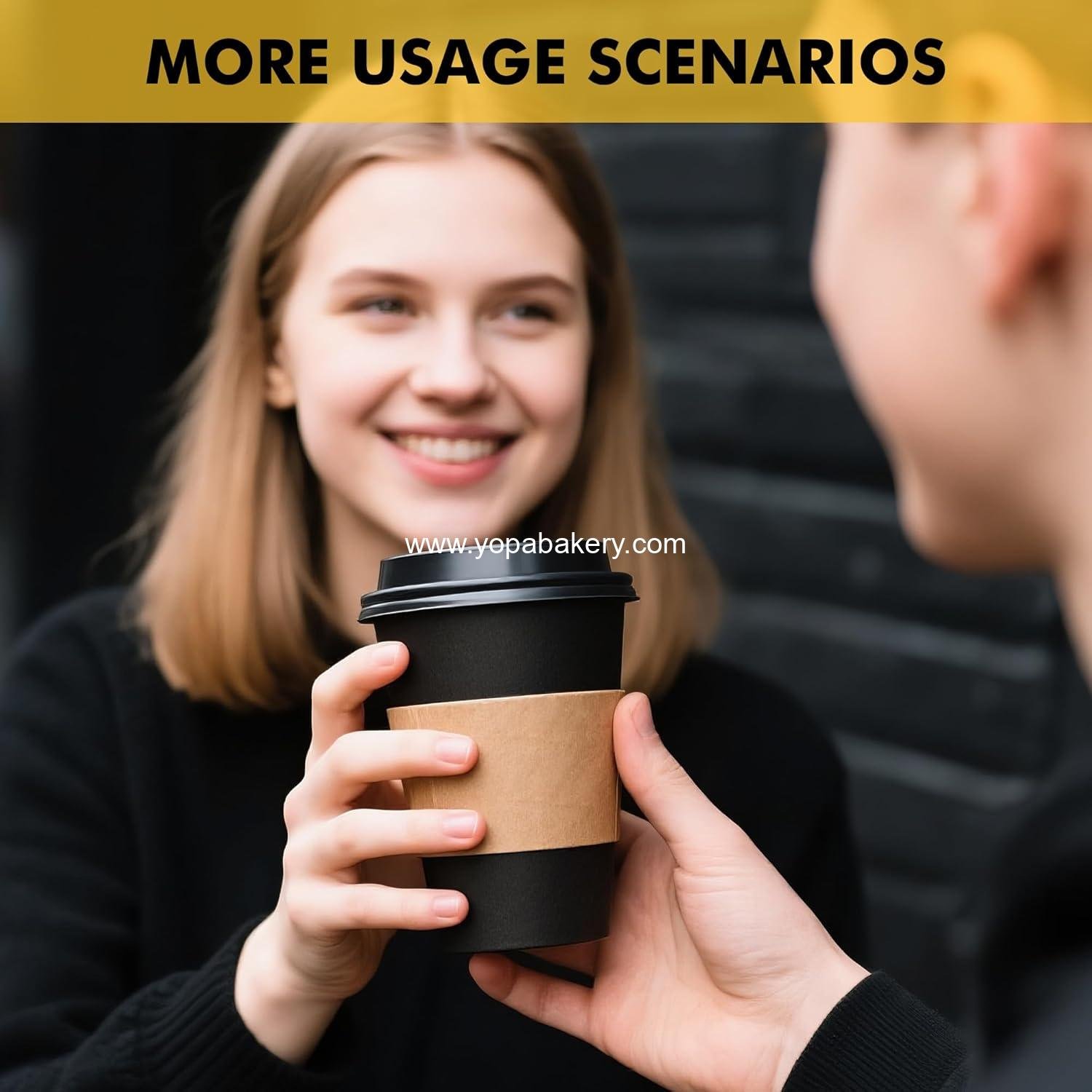 Wholesale 12 oz Black Disposable Coffee Cups with Lids, Sleeves, and Stirring Sticks, 100 Pack Hot Coffee Cups for Parties, Picnics, and Travel - Factory