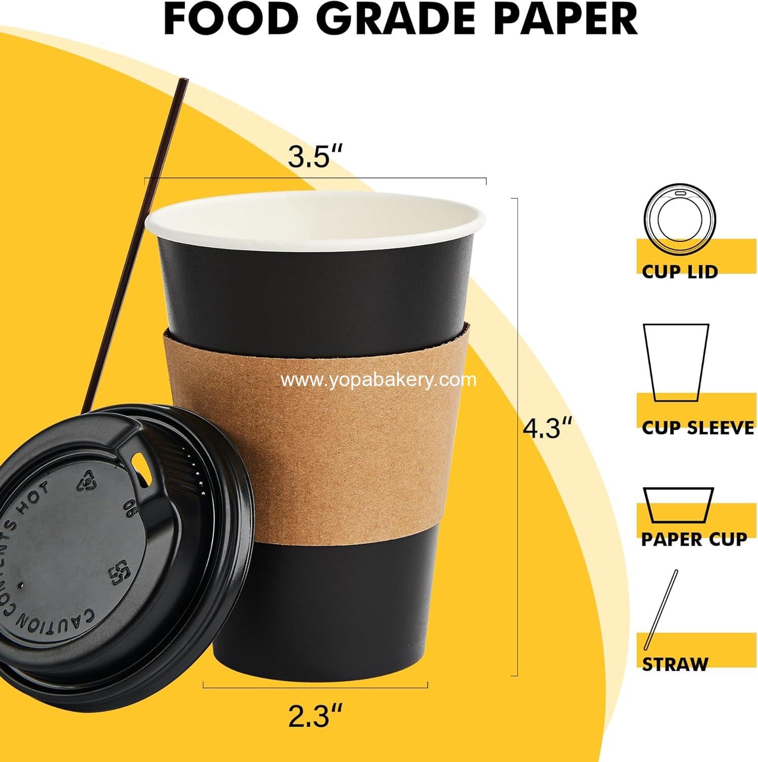 Wholesale 12 oz Black Disposable Coffee Cups with Lids, Sleeves, and Stirring Sticks, 100 Pack Hot Coffee Cups for Parties, Picnics, and Travel - Factory