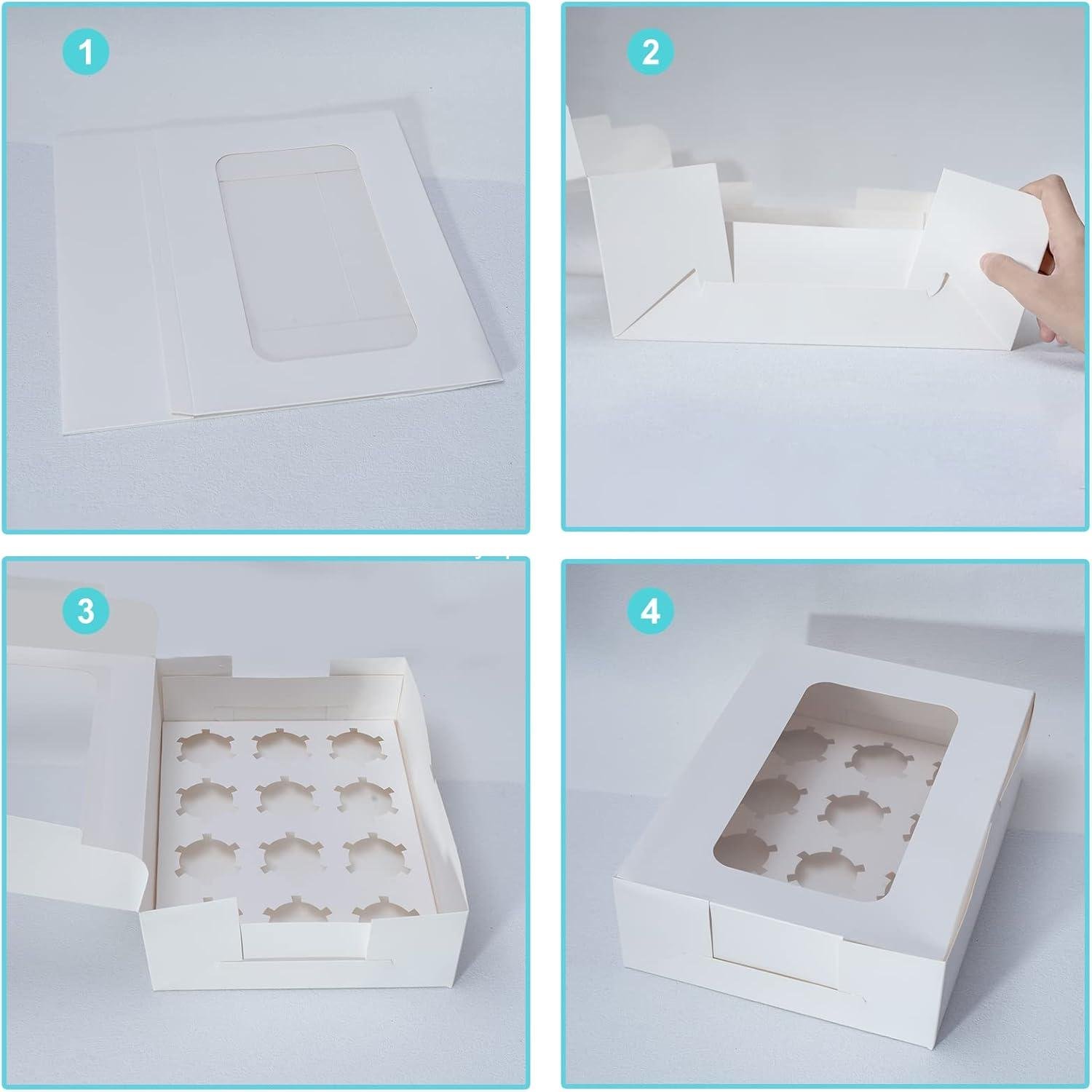 Wholesale 20 Packs Cupcake Boxes, 12-Count with Clear Window, Size 13.4x9.8x4 Inch, Cookie Containers for Birthday, Wedding, Party, Factory