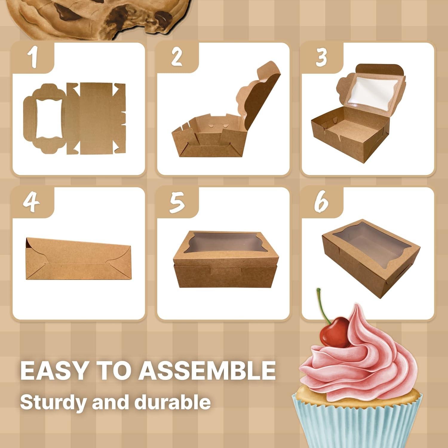 Wholesale Kraft Paper Bakery Boxes - 12-Pack Pastry Boxes with Window for Cookies, Chocolate Covered Strawberries, Macarons, and Muffins, 8 x 6 x 2.5 Inches - Disposable Dessert Packaging Factory