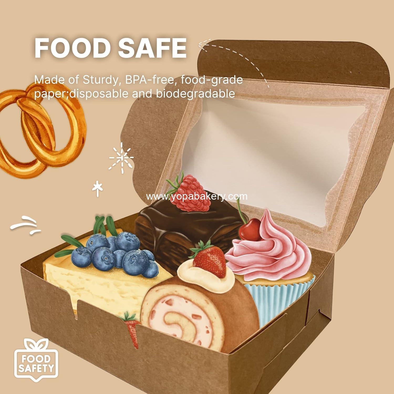 Wholesale Kraft Paper Bakery Boxes - 12-Pack Pastry Boxes with Window for Cookies, Chocolate Covered Strawberries, Macarons, and Muffins, 8 x 6 x 2.5 Inches - Disposable Dessert Packaging Factory