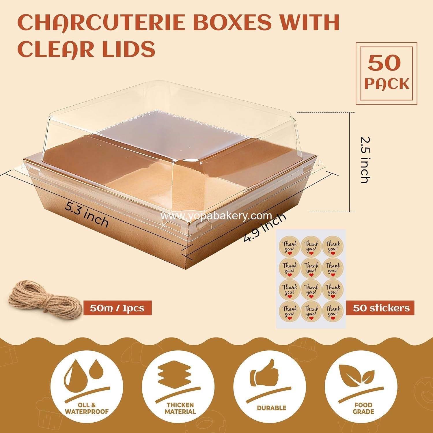 Wholesale Mini Bakery Boxes with Clear Lids - Disposable Treat Boxes for Desserts, Cookies, Sandwiches & Cakes - Small Food Containers 5.3x4.9x2.5 IN (50 Pack, Brown) Manufacturer