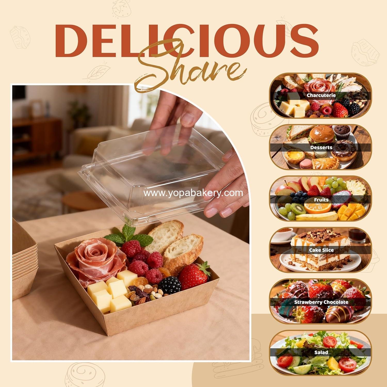 Wholesale Mini Bakery Boxes with Clear Lids - Disposable Treat Boxes for Desserts, Cookies, Sandwiches & Cakes - Small Food Containers 5.3x4.9x2.5 IN (50 Pack, Brown) Manufacturer