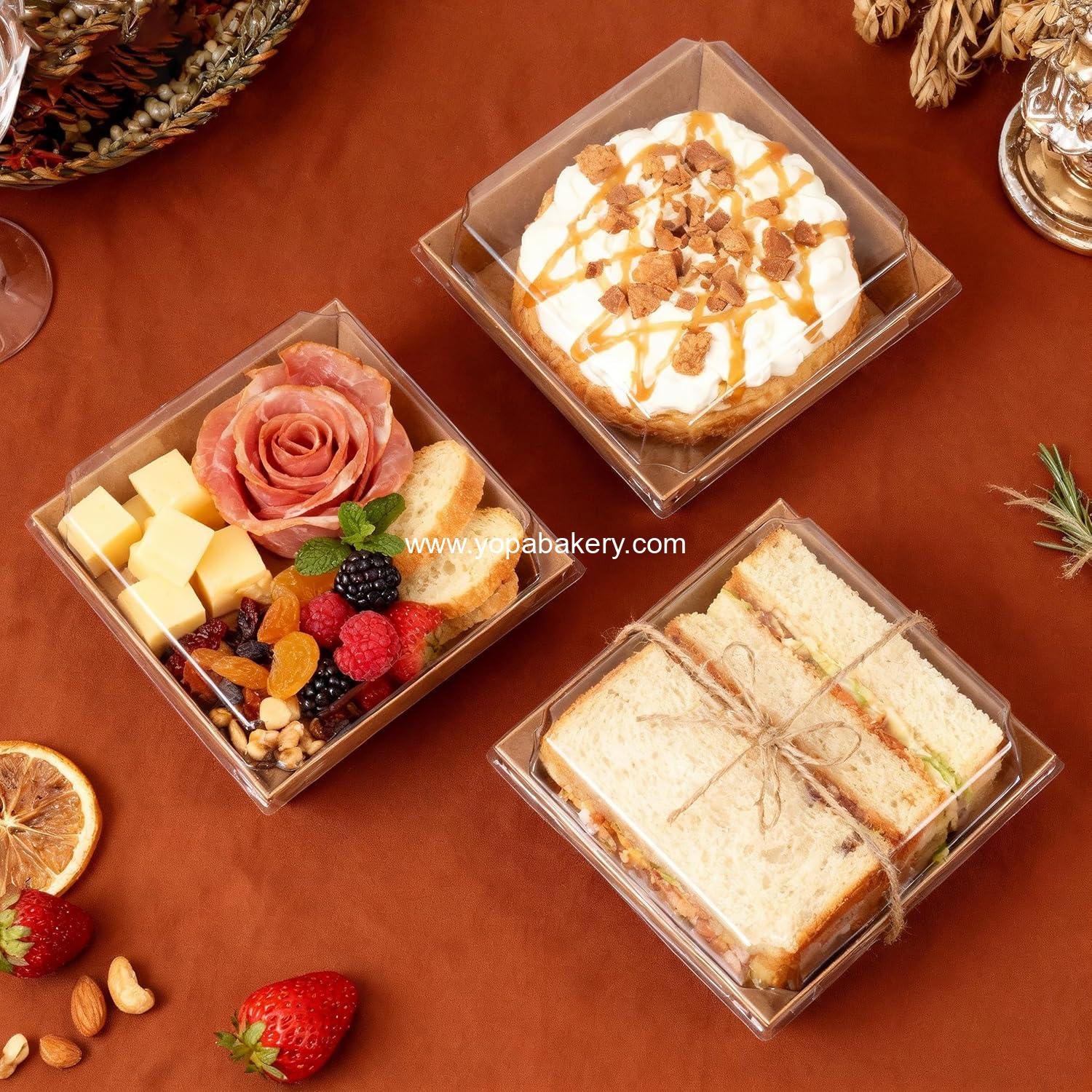 Wholesale Mini Bakery Boxes with Clear Lids - Disposable Treat Boxes for Desserts, Cookies, Sandwiches & Cakes - Small Food Containers 5.3x4.9x2.5 IN (50 Pack, Brown) Manufacturer