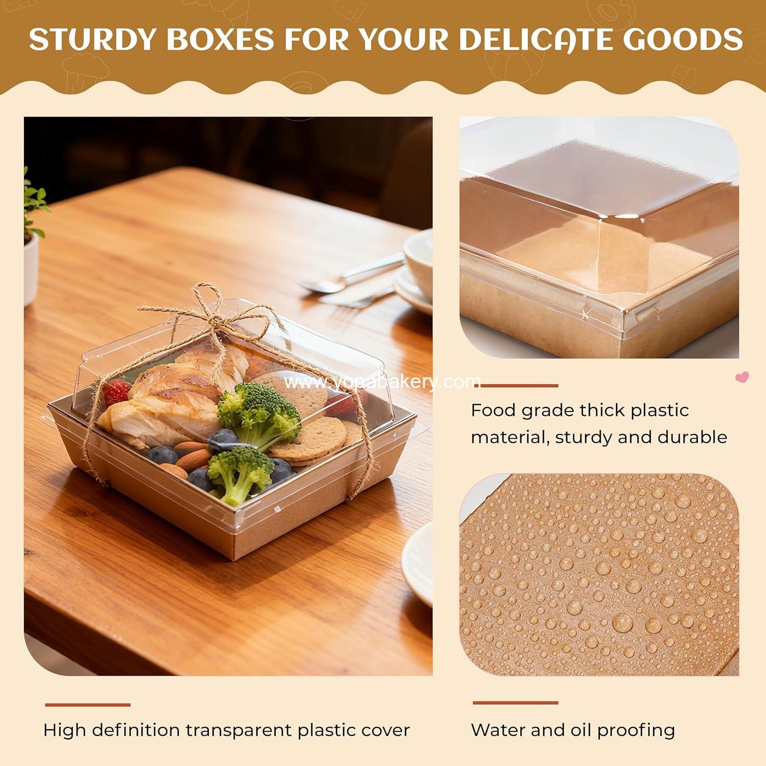 Wholesale Mini Bakery Boxes with Clear Lids - Disposable Treat Boxes for Desserts, Cookies, Sandwiches & Cakes - Small Food Containers 5.3x4.9x2.5 IN (50 Pack, Brown) Manufacturer