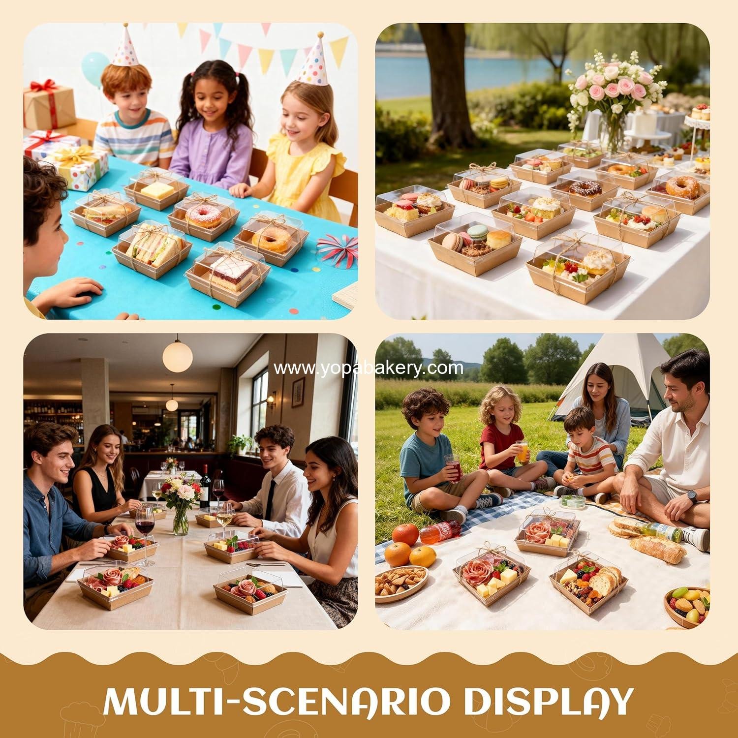 Wholesale Mini Bakery Boxes with Clear Lids - Disposable Treat Boxes for Desserts, Cookies, Sandwiches & Cakes - Small Food Containers 5.3x4.9x2.5 IN (50 Pack, Brown) Manufacturer