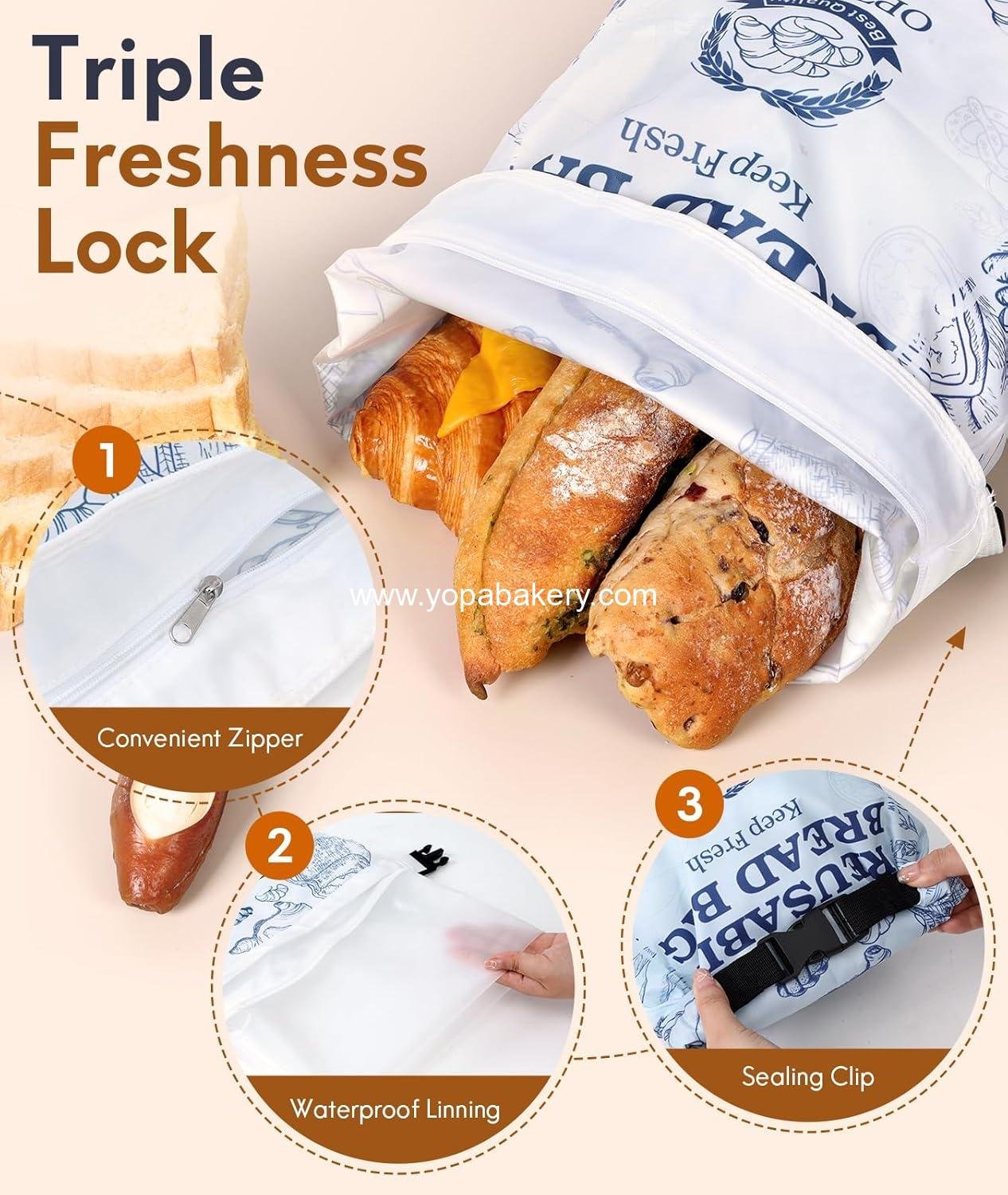 OEM 2 Pack Bread Bags for Homemade Bread, Reusable Sourdough Bags with Lining & Zipper, Freezer Safe & BPA Free, Ideal for Gift Giving, White & Blue, Factory
