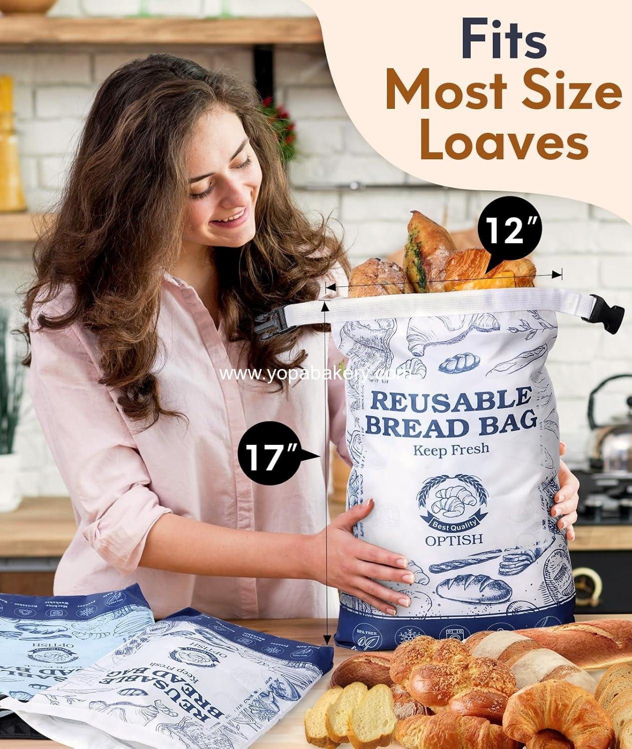 OEM 2 Pack Bread Bags for Homemade Bread, Reusable Sourdough Bags with Lining & Zipper, Freezer Safe & BPA Free, Ideal for Gift Giving, White & Blue, Factory