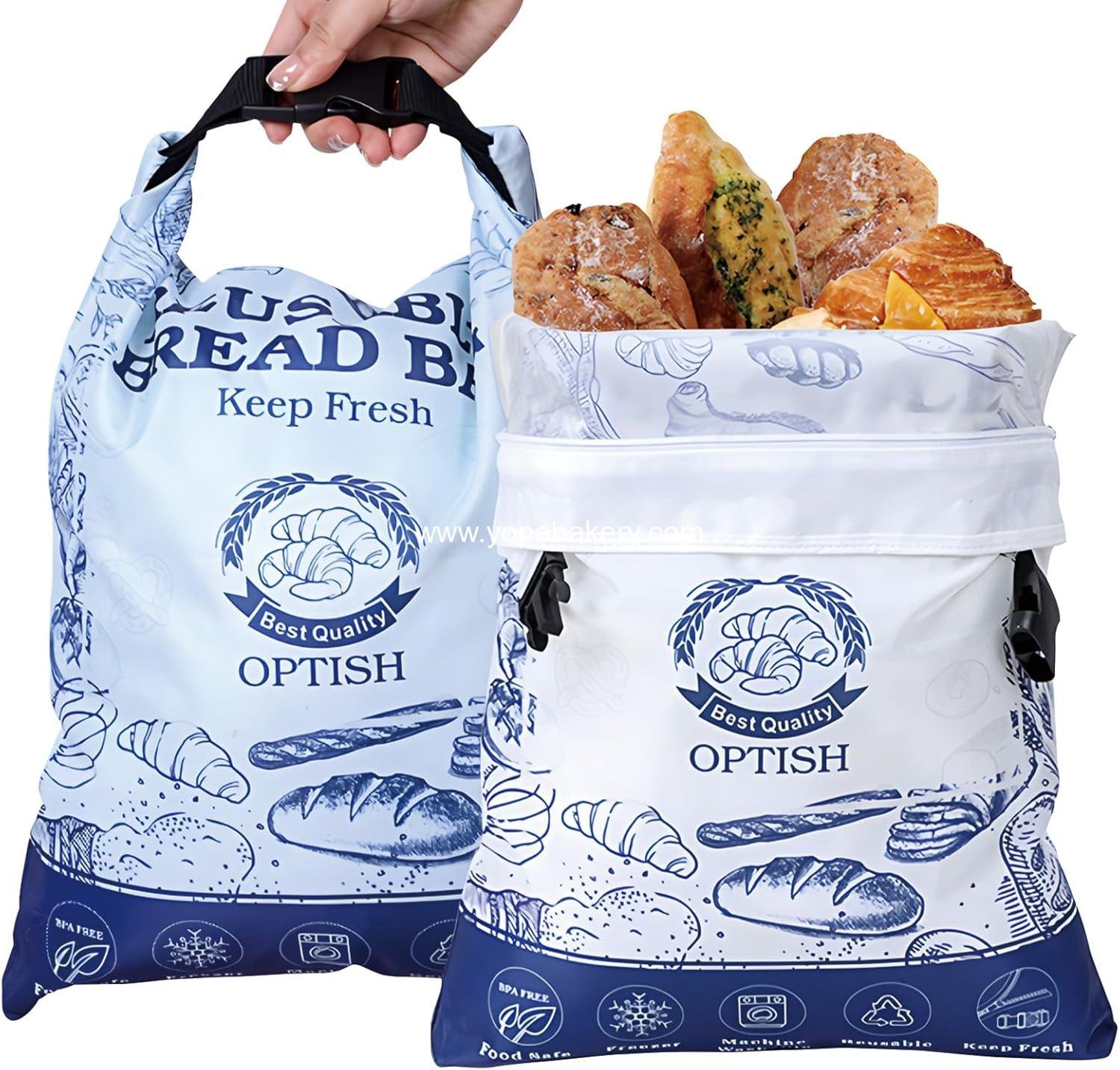 2 Pack Bread Bags for Homemade Bread, Reusable Sourdough Bags for Fresh Keeping with Lining & Zipper, Freezer Safe & BPA Free, for Gift Giving, White & Blue