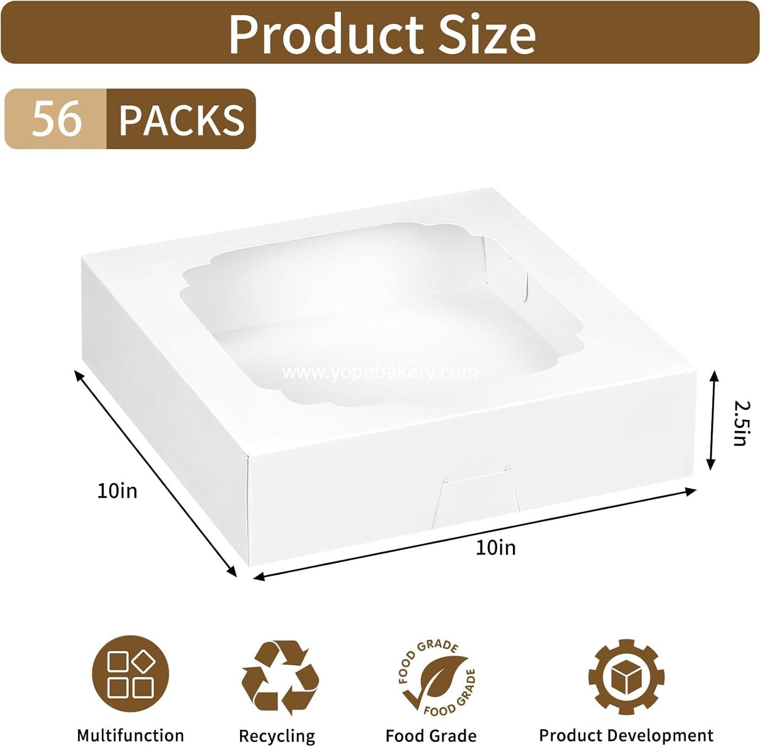 Wholesale 56pcs Pie Boxes 10x10x2.5 Inches Bakery Boxes with Window for Cookies, Pastries, Muffins, Donuts, Factory