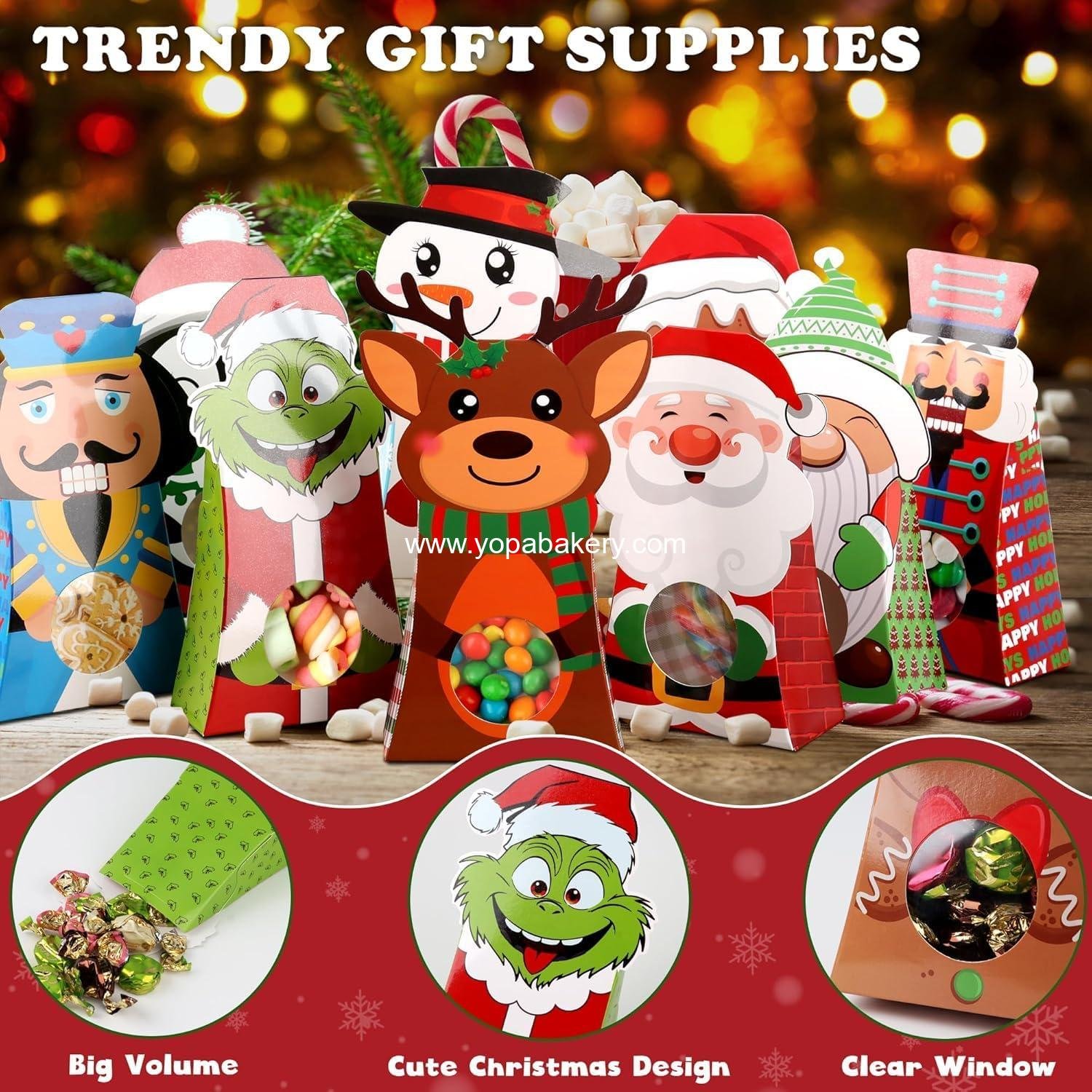 Wholesale 54-Pack Christmas Treat Boxes with Clear Window, 9 Assorted Holiday Designs, Small Candy & Goodie Boxes for Classroom Gifts, Party Favors & Holiday Treat Wrapping (7.5 x 4 x 2 Inches) - Factory