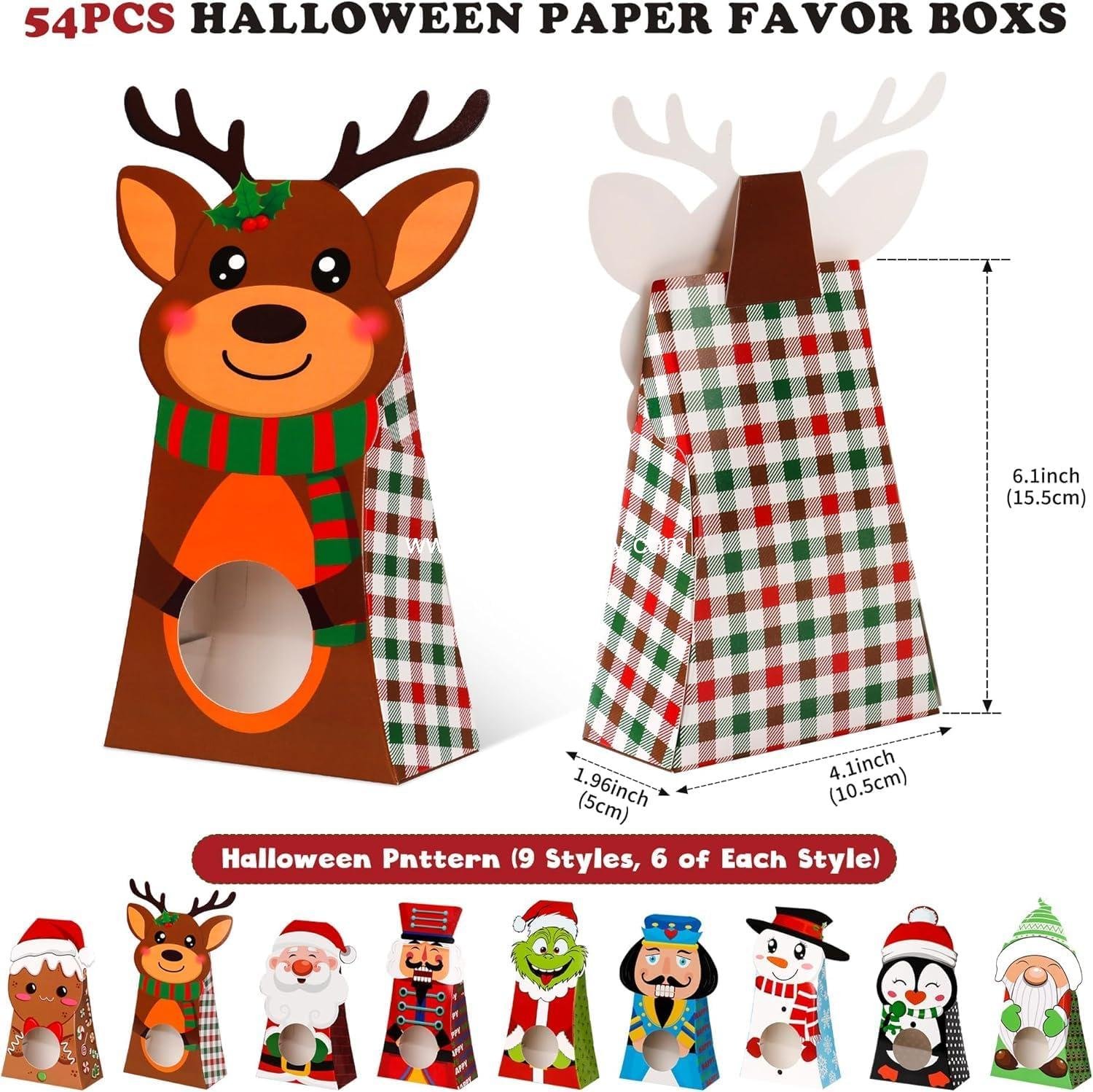 Wholesale 54-Pack Christmas Treat Boxes with Clear Window, 9 Assorted Holiday Designs, Small Candy & Goodie Boxes for Classroom Gifts, Party Favors & Holiday Treat Wrapping (7.5 x 4 x 2 Inches) - Factory