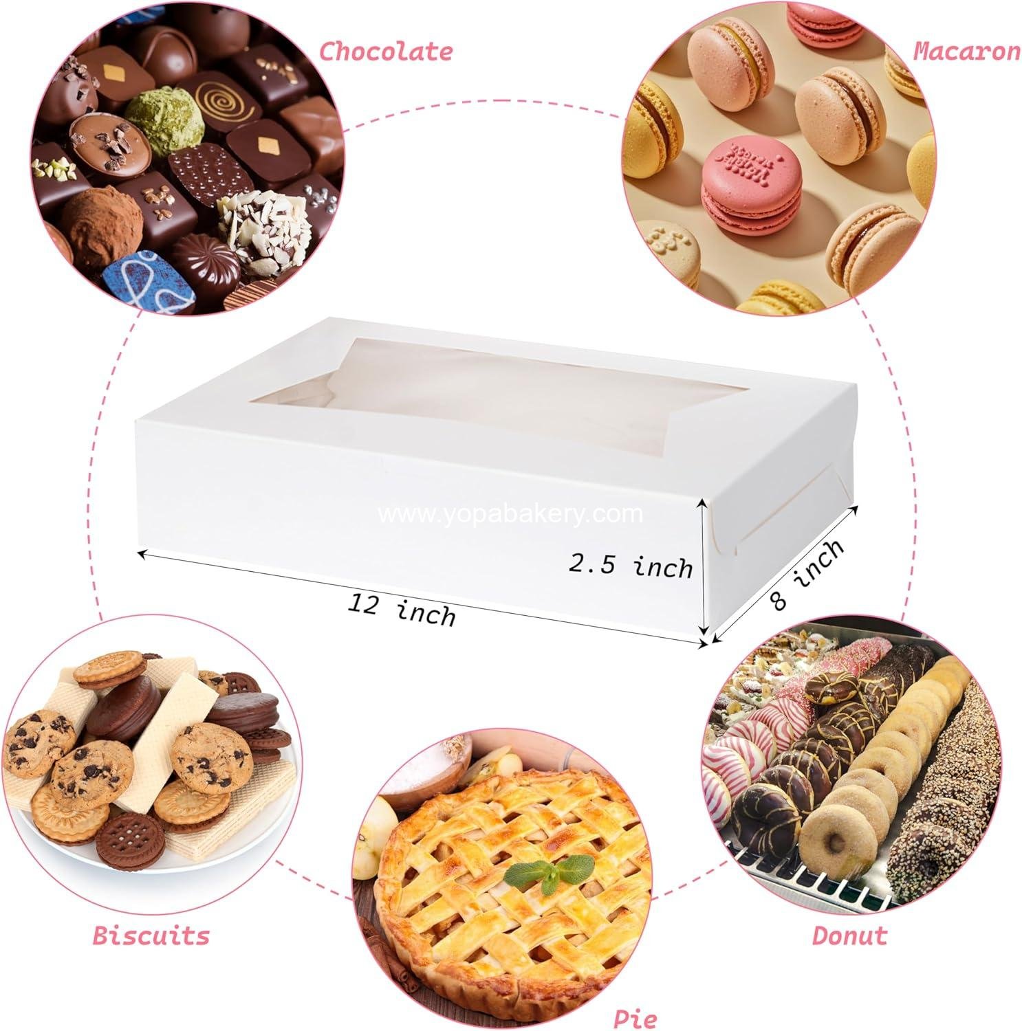 Wholesale 10-Pack Bakery Boxes with Window, 12x8x2.5 Inch Cookie Boxes, White Treat Boxes for Donuts, Muffins, Pies, Chocolates - Dessert Packaging for Baked Goods Factory