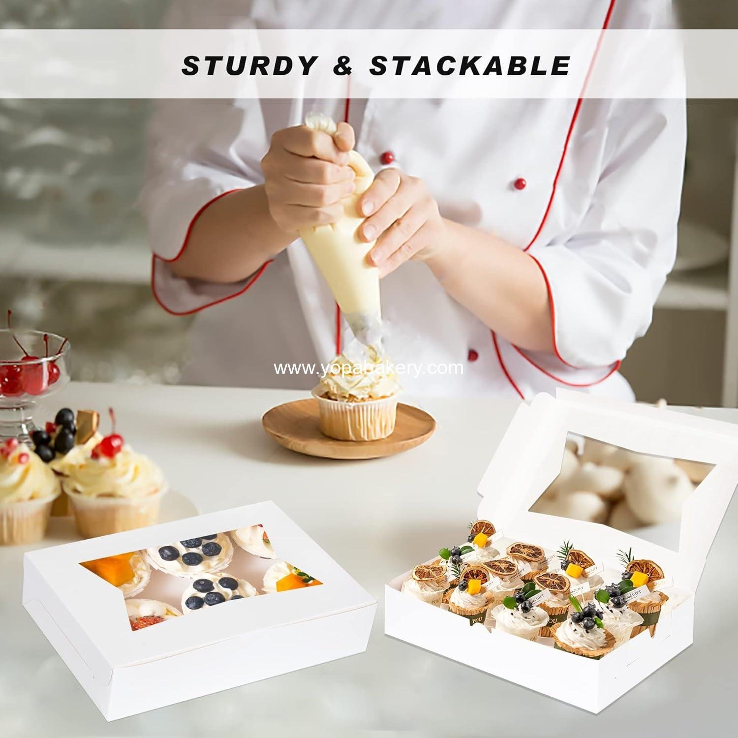 Wholesale 10-Pack Bakery Boxes with Window, 12x8x2.5 Inch Cookie Boxes, White Treat Boxes for Donuts, Muffins, Pies, Chocolates - Dessert Packaging for Baked Goods Factory