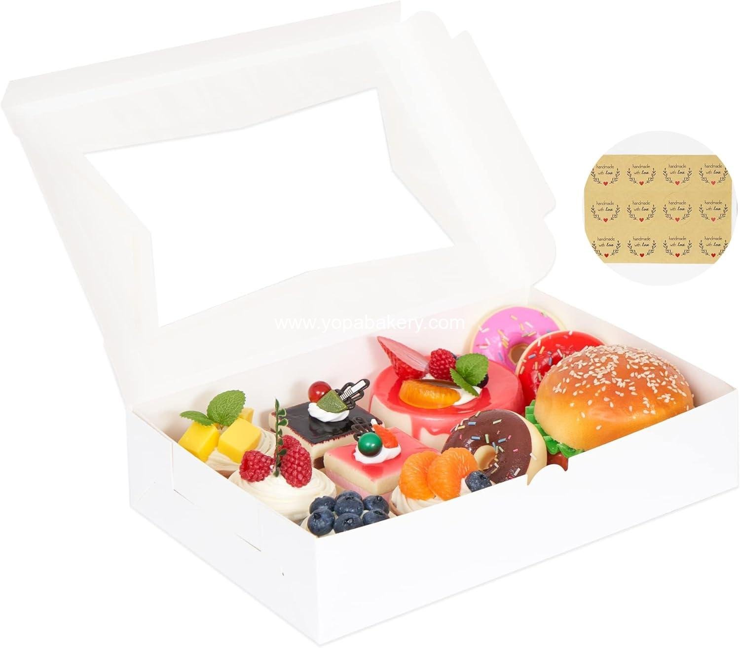 Yeplan 10-Pack Bakery Boxes with Window, 12x8x2.5 Inch Cookie Boxes, White Treat Boxes for Donuts, Muffins, Pies, Chocolates - Dessert Packaging for Baked Goods