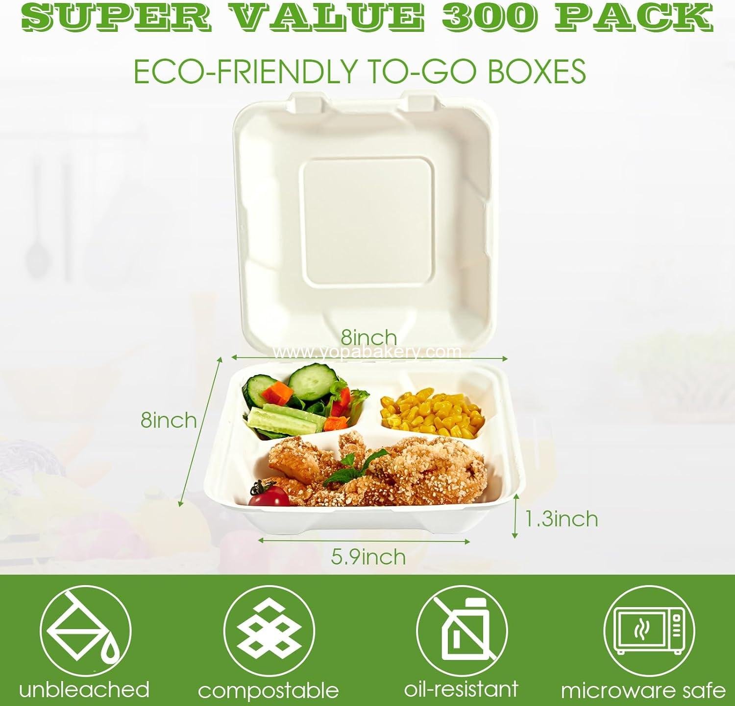 Wholesale 300 PACK 100% Compostable Clamshell Take Out Food Containers, 8 Wholesale 300 PACK 100% Compostable Clamshell Take Out Food Containers, 8