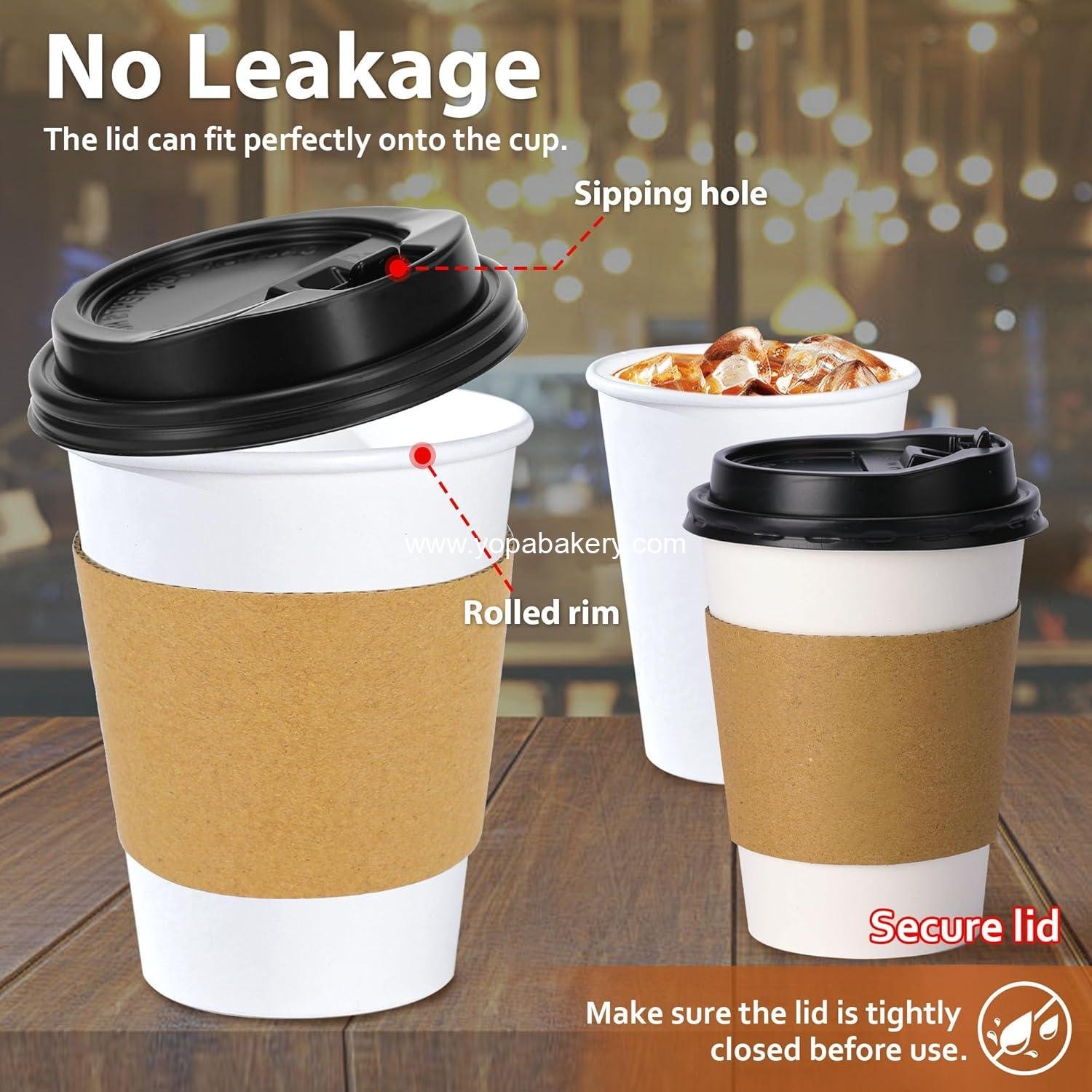Wholesale 100 Pack 12 oz Disposable Coffee Cups with Lids and Insulated Sleeves, Leak-free Thick Paper Hot and Cold Beverage Cups (White) Factory