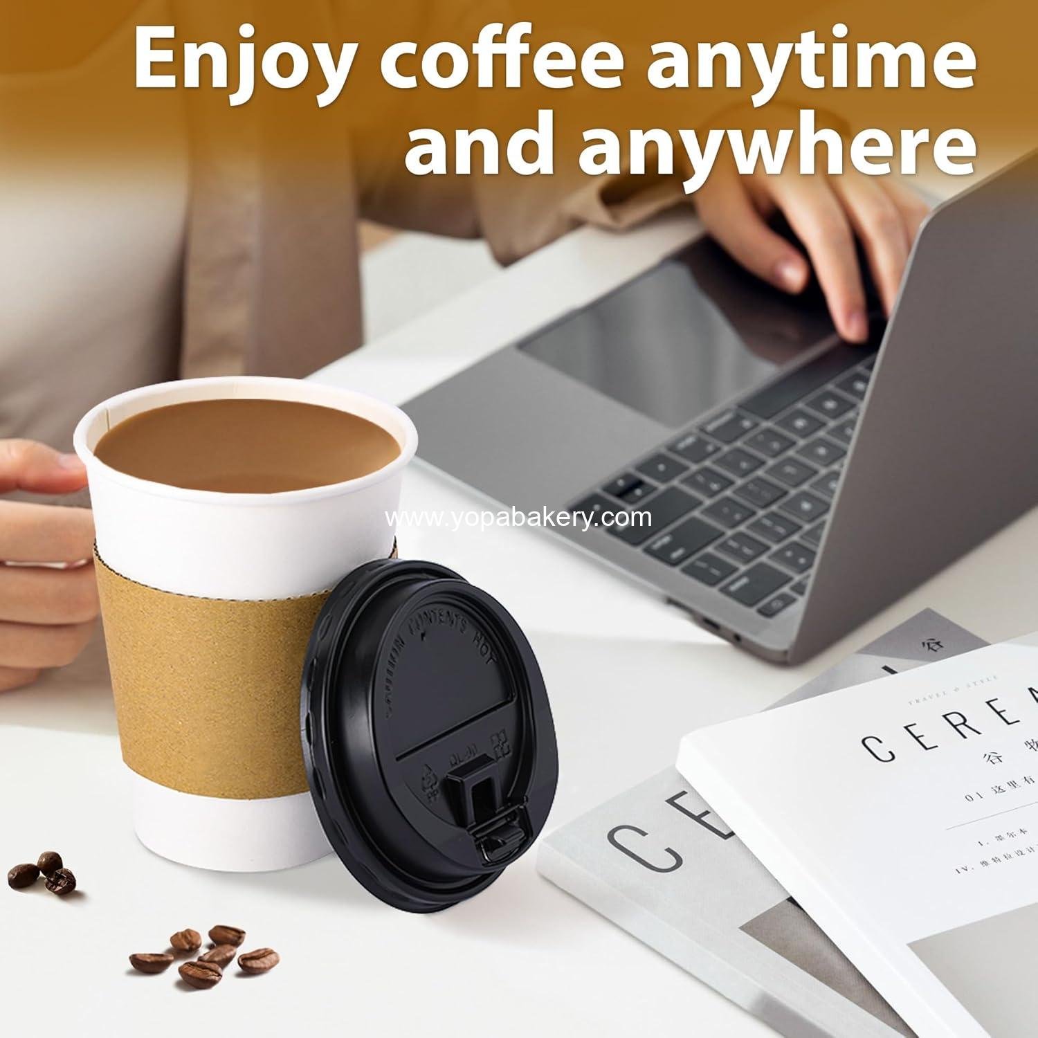 Wholesale 100 Pack 12 oz Disposable Coffee Cups with Lids and Insulated Sleeves, Leak-free Thick Paper Hot and Cold Beverage Cups (White) Factory