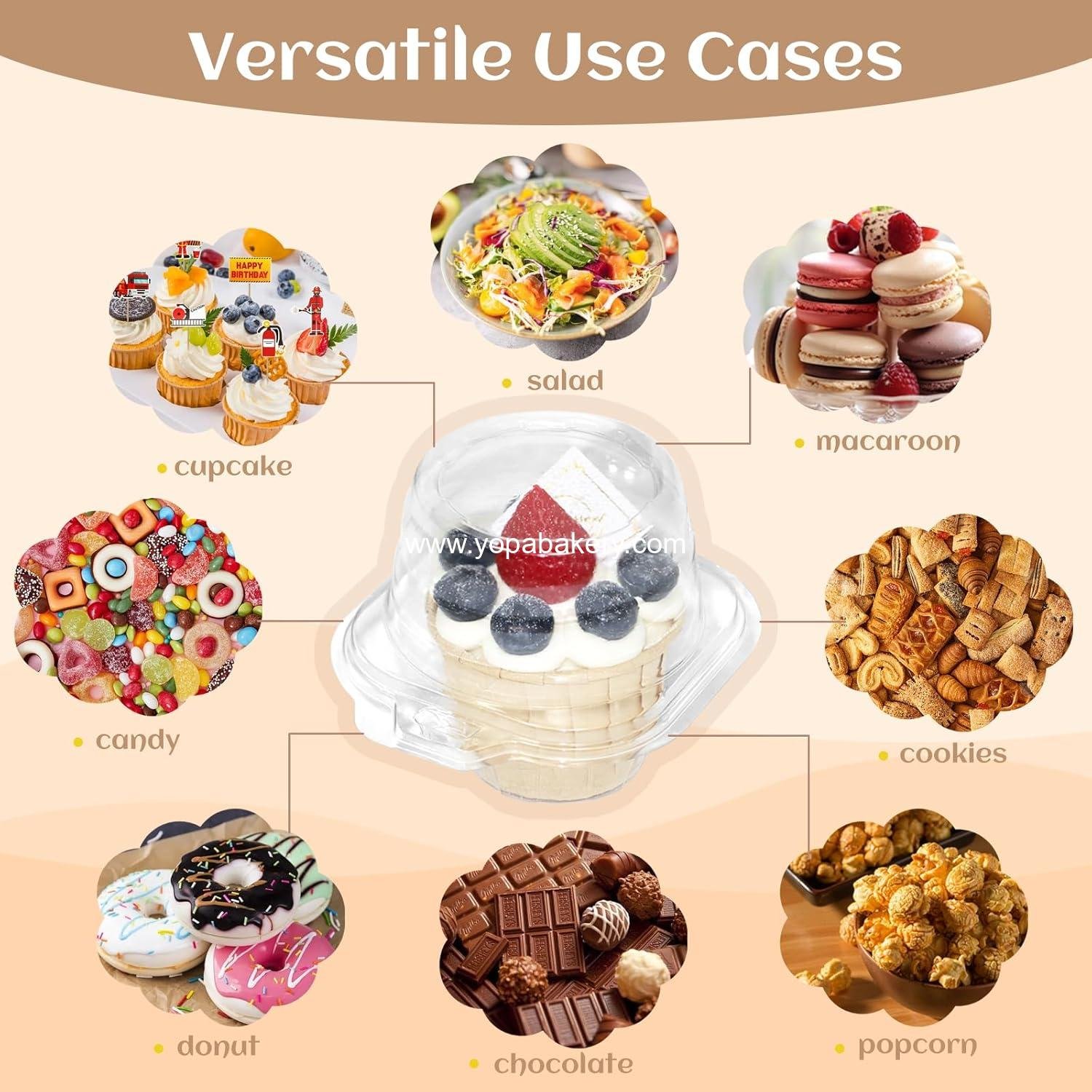 Wholesale 50 Pack Individual Cupcake Containers, Clear Plastic Boxes with Lids, Stackable and Reusable for Cupcakes, Muffins, Donuts, Salad Storage - Factory