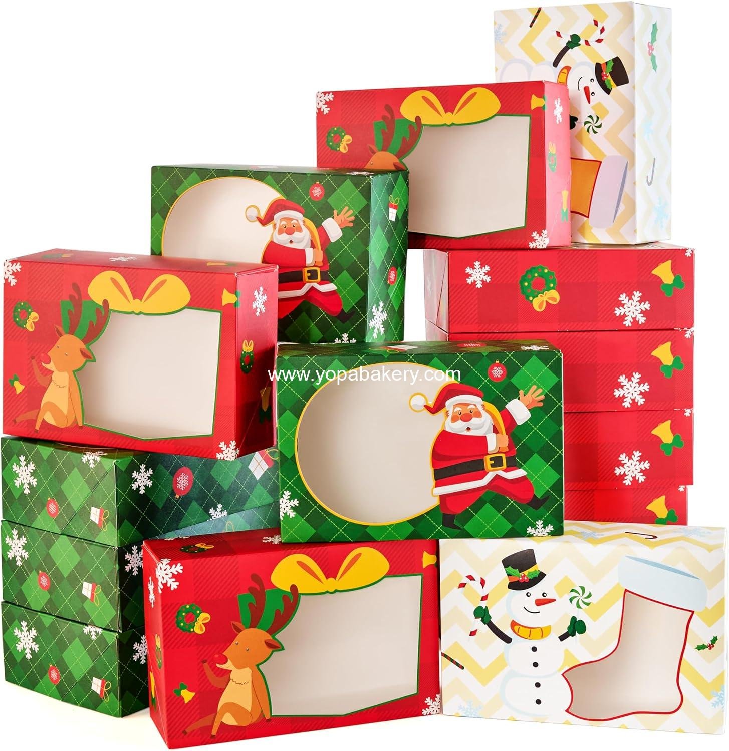 Wholesale 24PCS Christmas Cookie Boxes for Gift Giving, 8.75" x 5.75" x 2.75" Xmas Bakery Treat Boxes with Window, Kraft Containers for Baked Goods, Cupcake, Pastry, Candy, Doughnut Factory