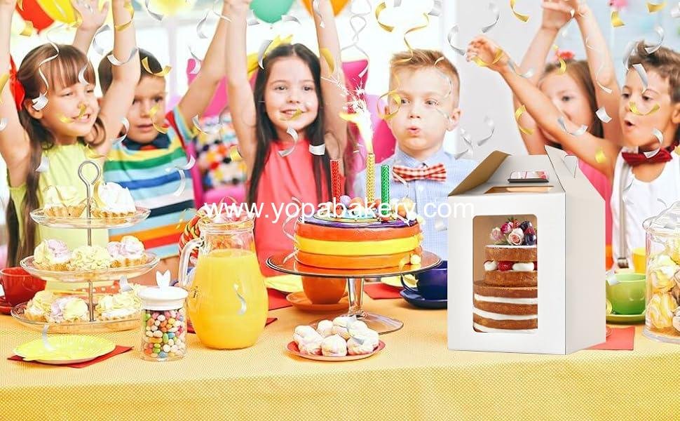 Wholesale 3-Pack Tall Cake Boxes for Tiered Cakes with 4 Windows, 10x10x12 Inch Cake Transport Container, Bakery Take-Out Carrier with Handle for Weddings, Birthdays, Parties, Factory