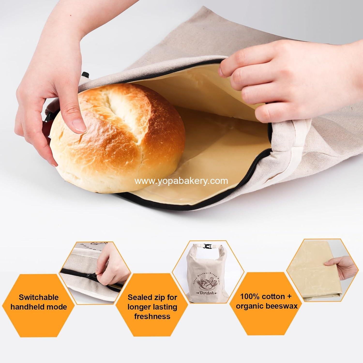 Wholesale XL Reusable Organic Beeswax Linen Cotton Bread Bags - 2 Packs Sourdough Bags with Zip Seal for Freshness - Factory