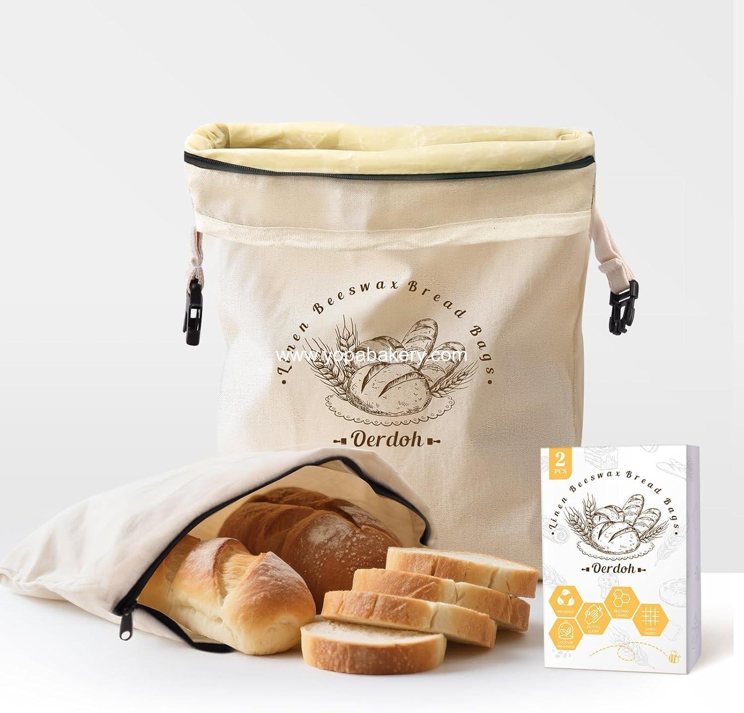 Wholesale XL Reusable Organic Beeswax Linen Cotton Bread Bags - 2 Packs Sourdough Bags with Zip Seal for Freshness - Factory