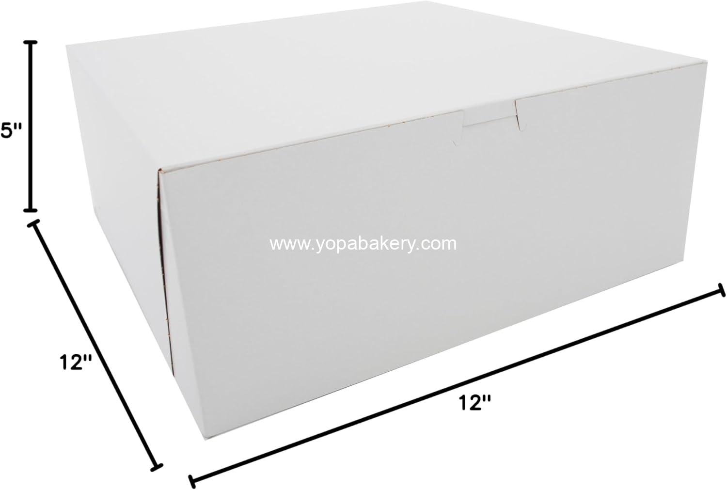 Wholesale One-Piece Non-Window Bakery Boxes, 12x12x5 Inches, White Paper, 100 Count - Factory