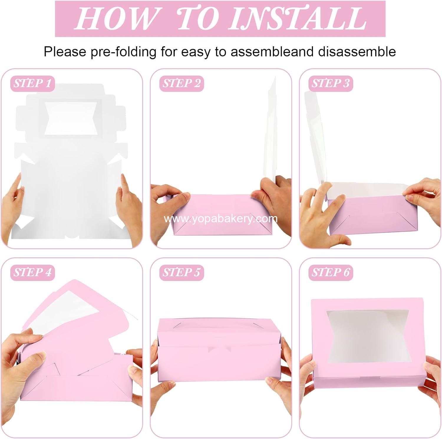 Wholesale 100 Pcs 8 Inch Bakery Boxes | 8 x 6 x 2.5 Cookie Pastry Boxes with Dual Window Design for Cookies, Treats, Chocolates, Strawberries, Cupcakes, Candy, Muffins (Pink) - Factory