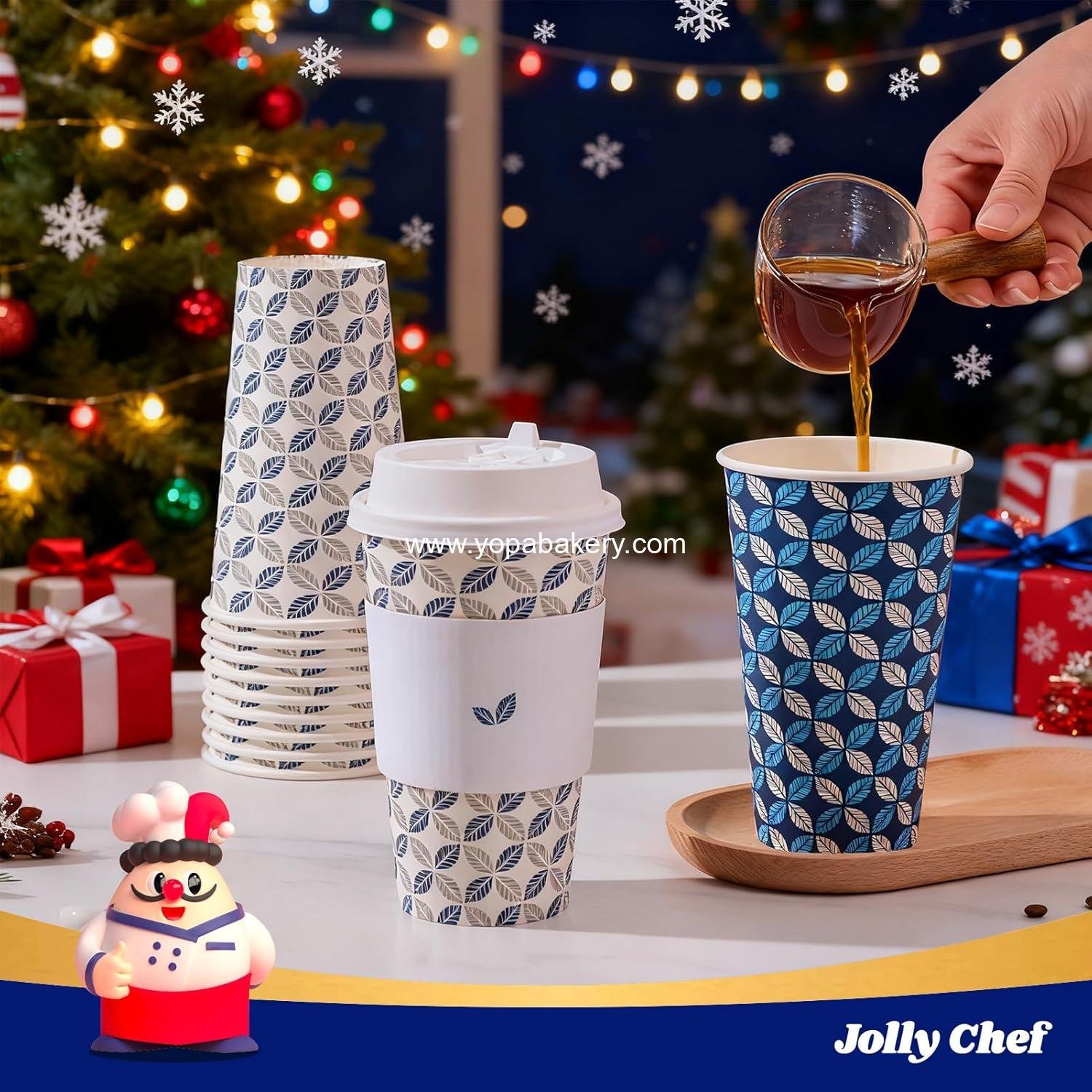 Wholesale 16 oz Disposable Coffee Cups with Lids, 100 Pack Hot Paper Cups with Sleeves and Stirrers for Christmas and Thanksgiving - Factory