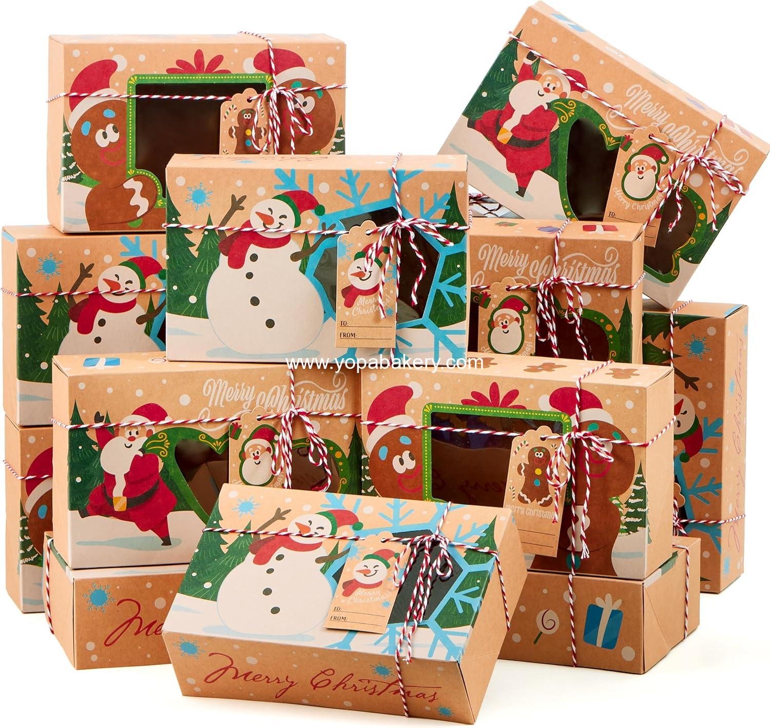 Wholesale 24 PCS Christmas Cookie Gift Baking Box 8.75" x 5.75" x 2.75” with Window Auto-Popup, Holiday Treat Containers with Tags for Pastries, Cupcakes, Brownies, Donuts, Gift-Giving Factory
