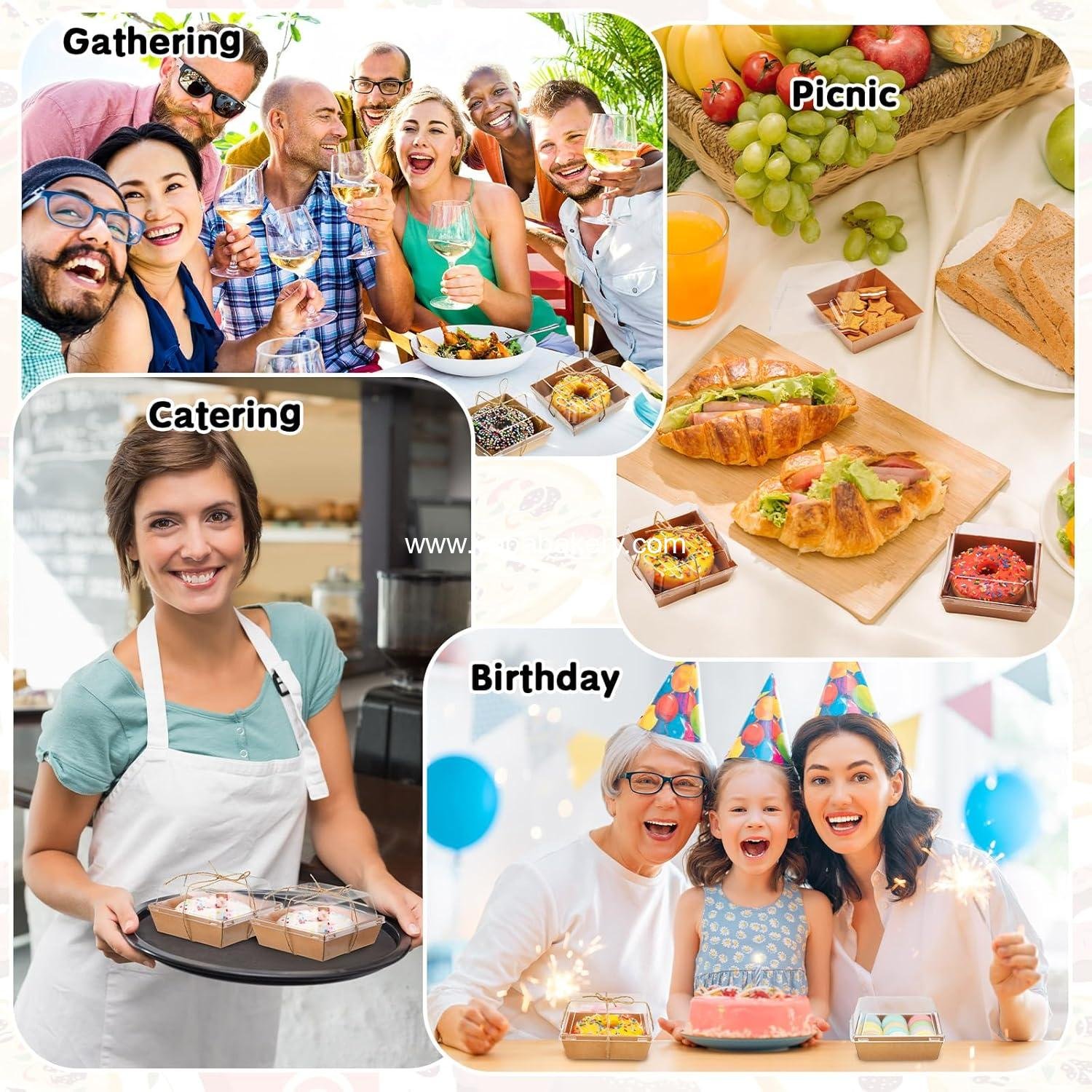 Wholesale 150 Pack Disposable Square Charcuterie Boxes with Clear Lids and Rope, 4 Inch Dessert Food Containers for Bakery, Macarons, Cookies, and Fruits Display (Kraft) Factory