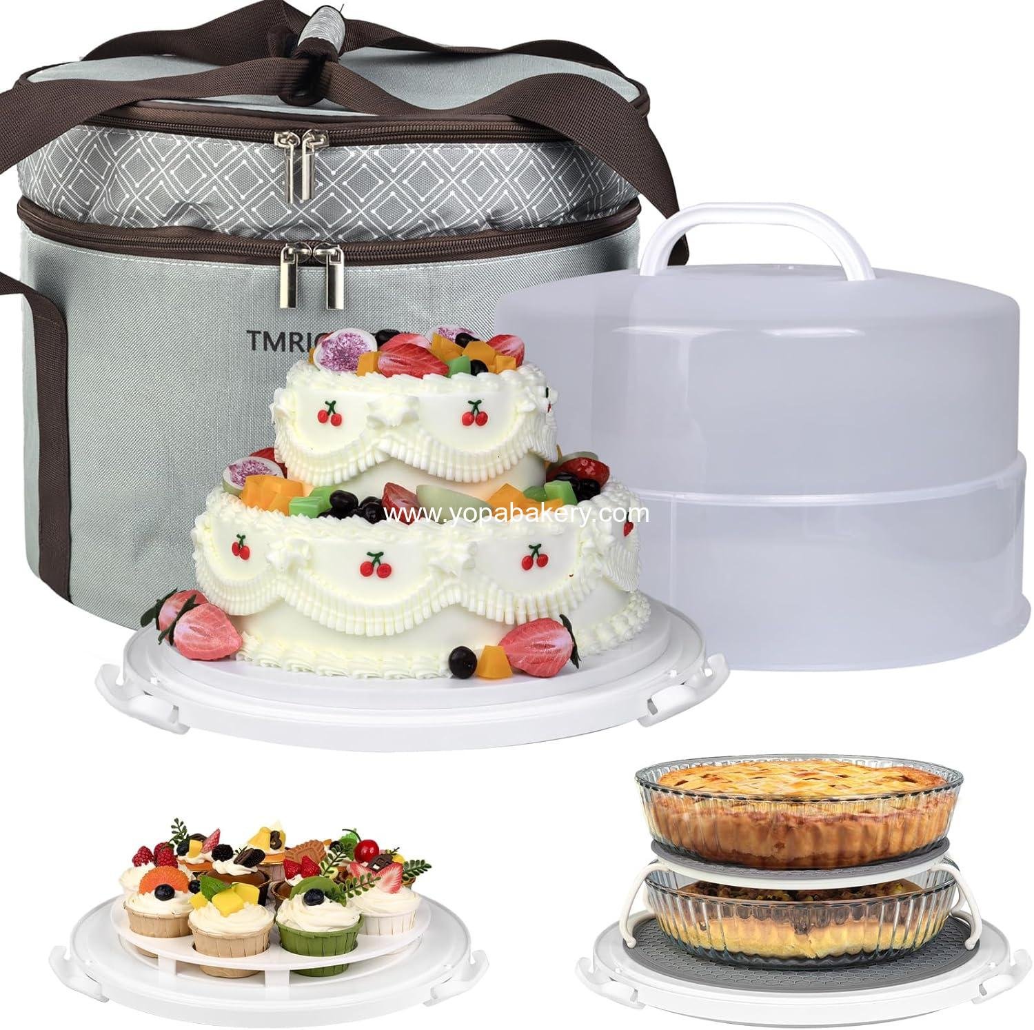 12 Inch Cake carrier Container with Lid and Handles Includes Insulated Bag for Safe Transportation of Buttercream Doesn't Melt Easy for Cakes, Pies and Cupcakes (Grey)