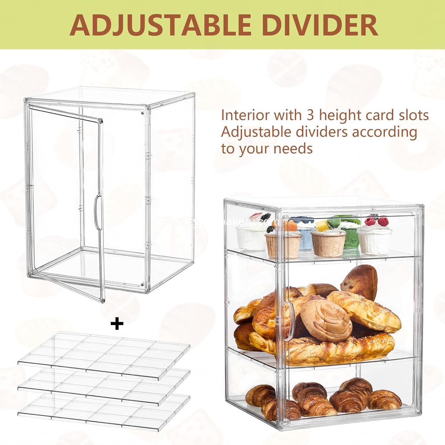 Wholesale Adjustable 4-Layer Pastry Display Case for Kitchen Countertop, Clear Bread Storage with Magnetic Door, 15.5x11.4x9.8 inches, 1 Pack, Factory