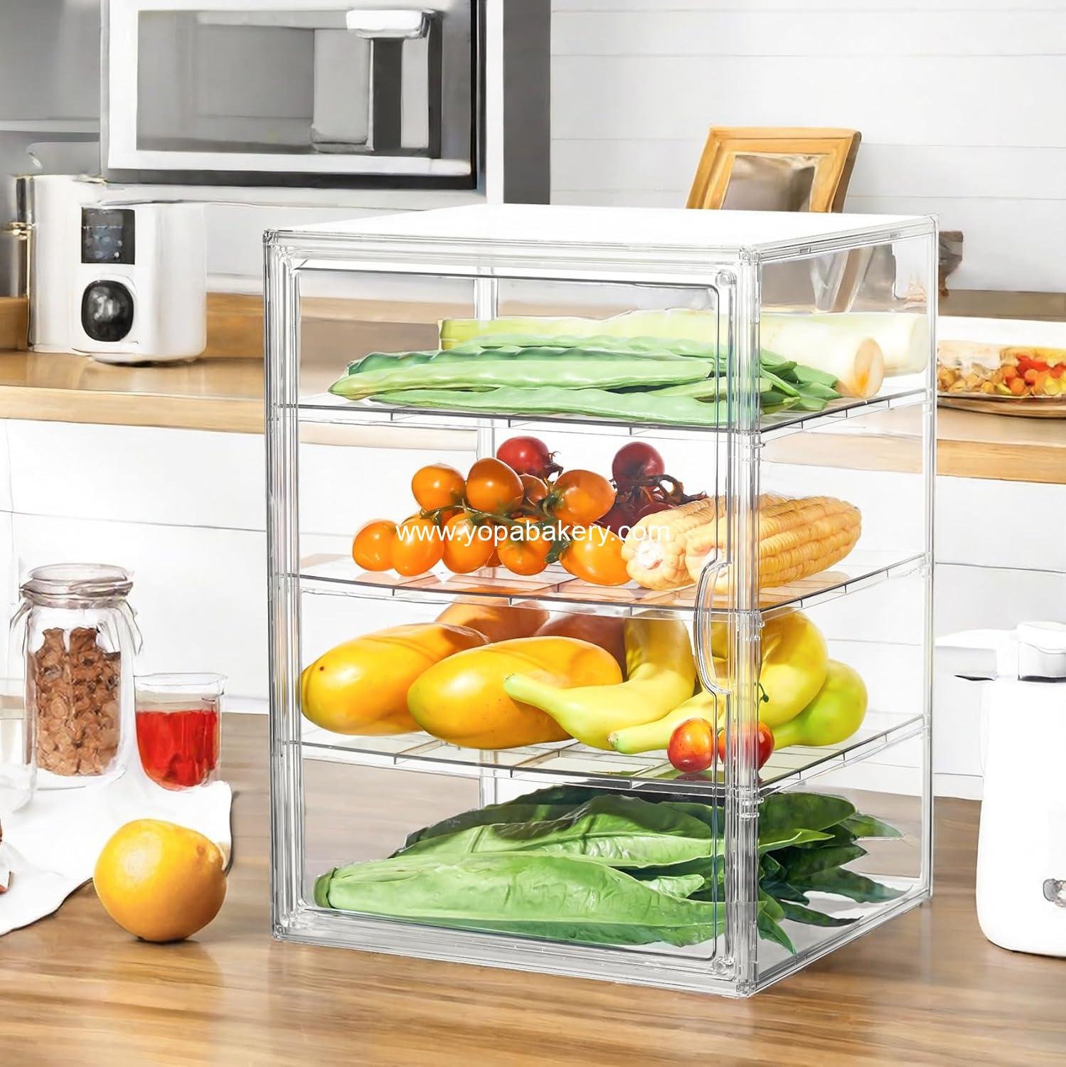 Wholesale Adjustable 4-Layer Pastry Display Case for Kitchen Countertop, Clear Bread Storage with Magnetic Door, 15.5x11.4x9.8 inches, 1 Pack, Factory
