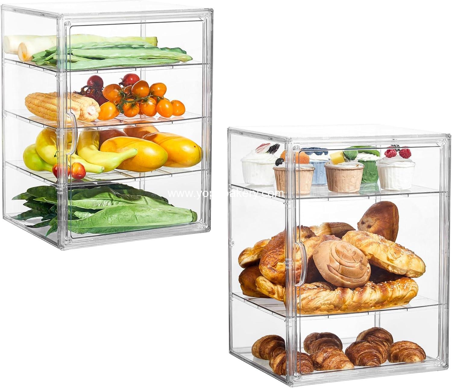 Wholesale Adjustable 4-Layer Pastry Display Case for Kitchen Countertop, Clear Bread Storage with Magnetic Door, 15.5x11.4x9.8 inches, 1 Pack, Factory