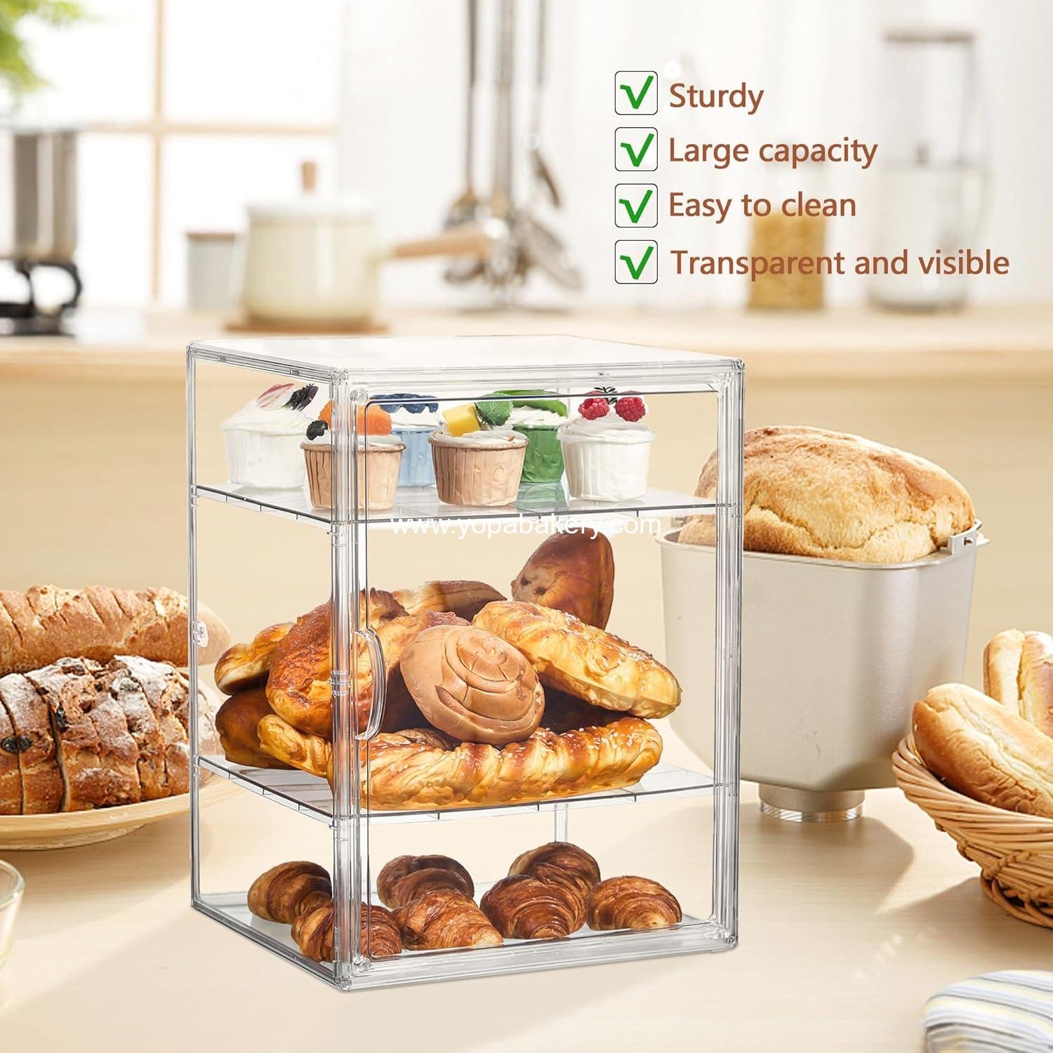 Wholesale Adjustable 4-Layer Pastry Display Case for Kitchen Countertop, Clear Bread Storage with Magnetic Door, 15.5x11.4x9.8 inches, 1 Pack, Factory