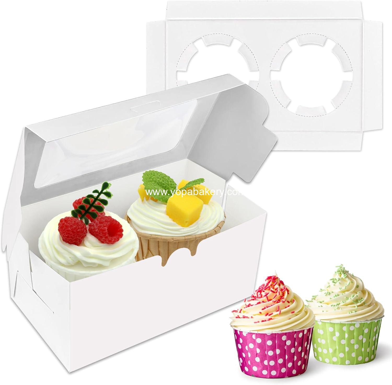 MUMULULU 10 PCS White Paper Cupcake Boxes with 2 Cavity Cookie Gift Boxes with Clear Window 2 Treat Holder Cupcake Containers Bakery Cake Box for Birthday Party Bakery Supplies