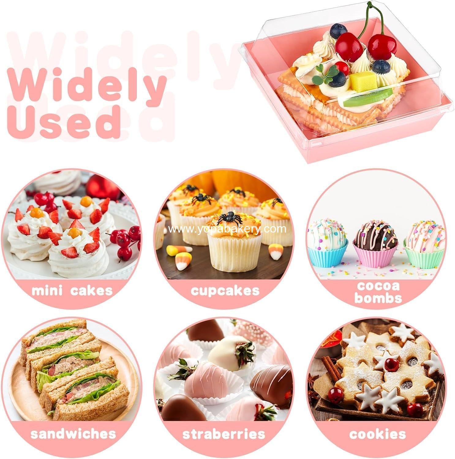 Wholesale 50 Pack Small Charcuterie Boxes with Clear Lids, 4-Inch Paper Bakery Boxes for Cookies, Cake Slices, Mini Cakes, Chocolate Strawberries (Pink) - Factory