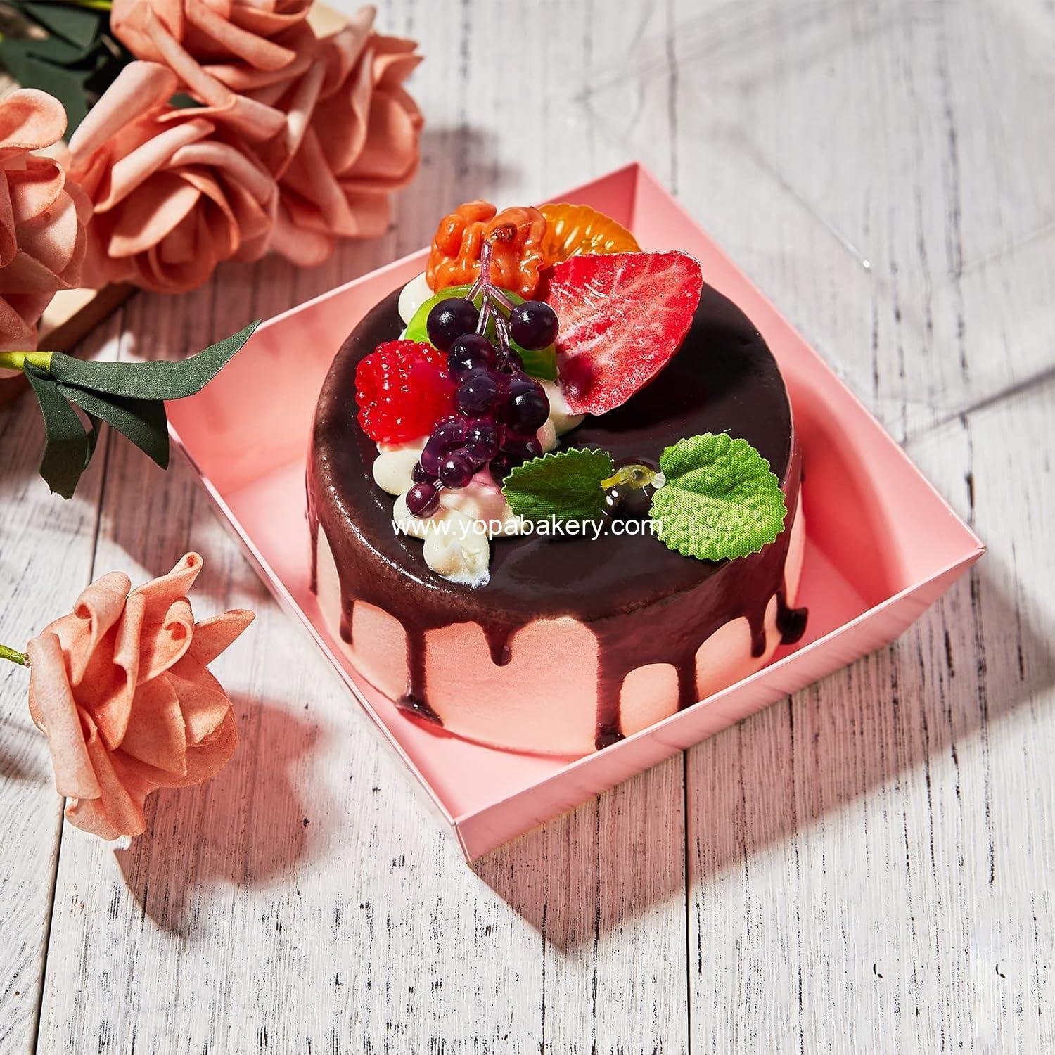 Wholesale 50 Pack Small Charcuterie Boxes with Clear Lids, 4-Inch Paper Bakery Boxes for Cookies, Cake Slices, Mini Cakes, Chocolate Strawberries (Pink) - Factory