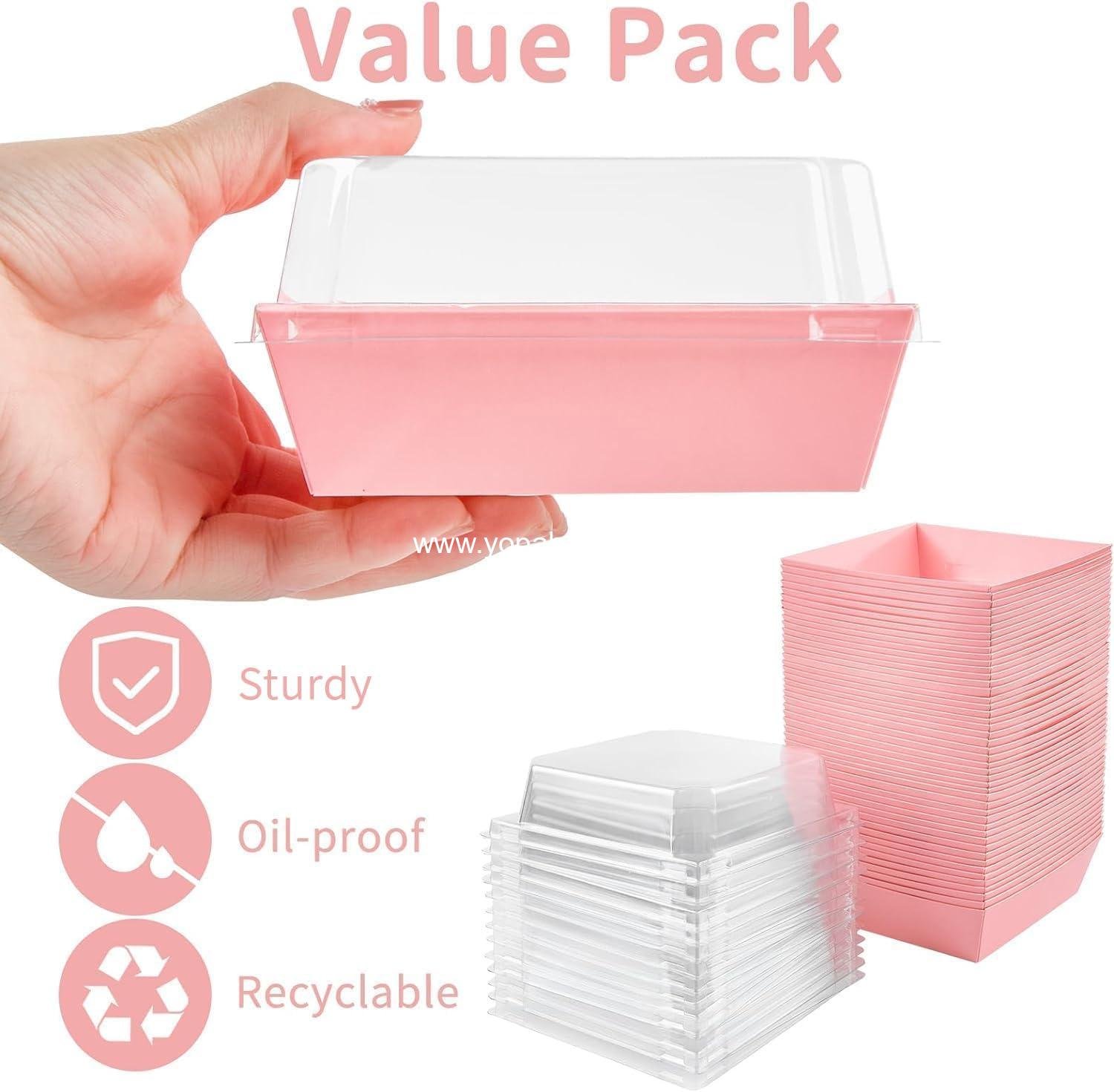 Wholesale 50 Pack Small Charcuterie Boxes with Clear Lids, 4-Inch Paper Bakery Boxes for Cookies, Cake Slices, Mini Cakes, Chocolate Strawberries (Pink) - Factory
