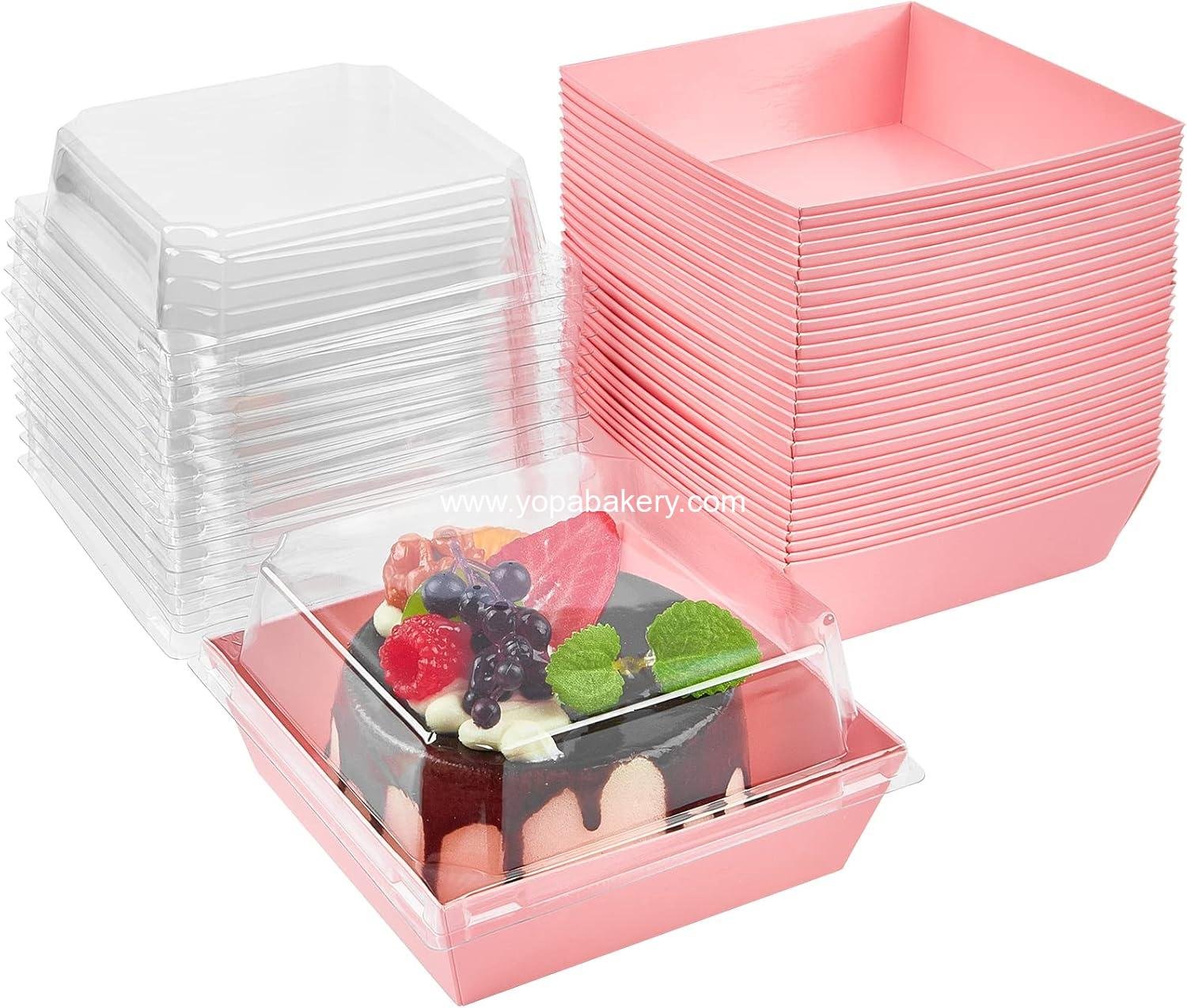 Kucoele 50 Pack Small Charcuterie Boxes with Clear Lids, 4 Inches Paper Bakery Boxes Dessert Boxes Disposable To Go Food Containers for Cookie, Cake Slice, Mini Cake, Chocolate Strawberry (Pink)