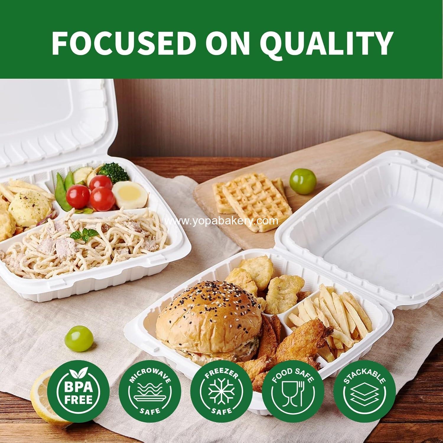 Wholesale 50 Pack 9x9 Inch Clamshell Take Out Food Containers, 3-Compartment Disposable Plastic Meal Prep Lunch Boxes with Lids for Snacks, Salad, and Sandwiches - Factory