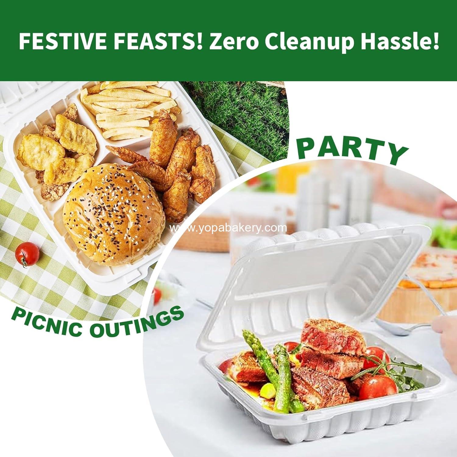 Wholesale 50 Pack 9x9 Inch Clamshell Take Out Food Containers, 3-Compartment Disposable Plastic Meal Prep Lunch Boxes with Lids for Snacks, Salad, and Sandwiches - Factory