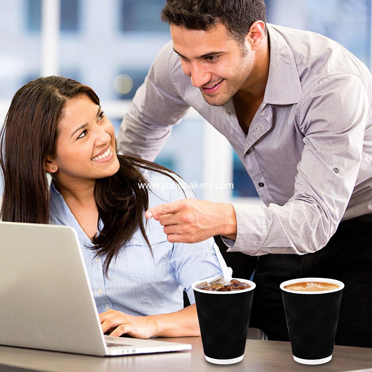 Wholesale Disposable Coffee Cups 12 oz - 100 Pack, Insulated Ripple Wall Paper Cups for Hot or Cold Beverages (Black) - Manufacturer