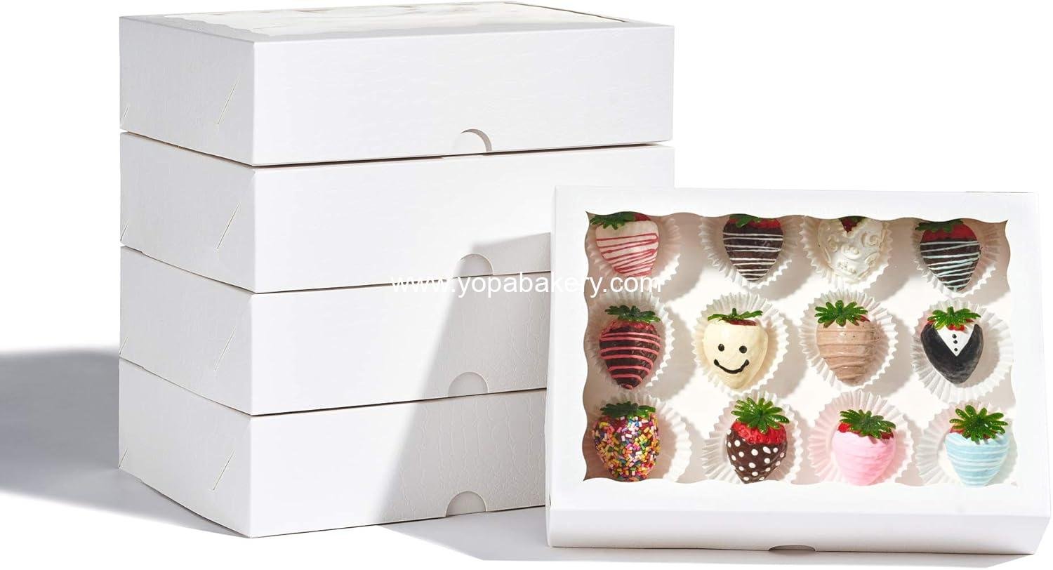 Wholesale 4PCS Elegant Cookie and Strawberry Boxes with Display Window, 10 x 7 x 2.5 Inches, White Paper Box - Factory