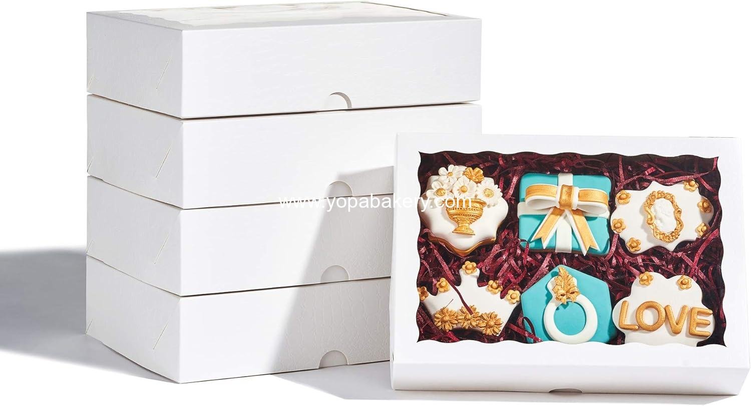 Wholesale 4PCS Elegant Cookie and Strawberry Boxes with Display Window, 10 x 7 x 2.5 Inches, White Paper Box - Factory