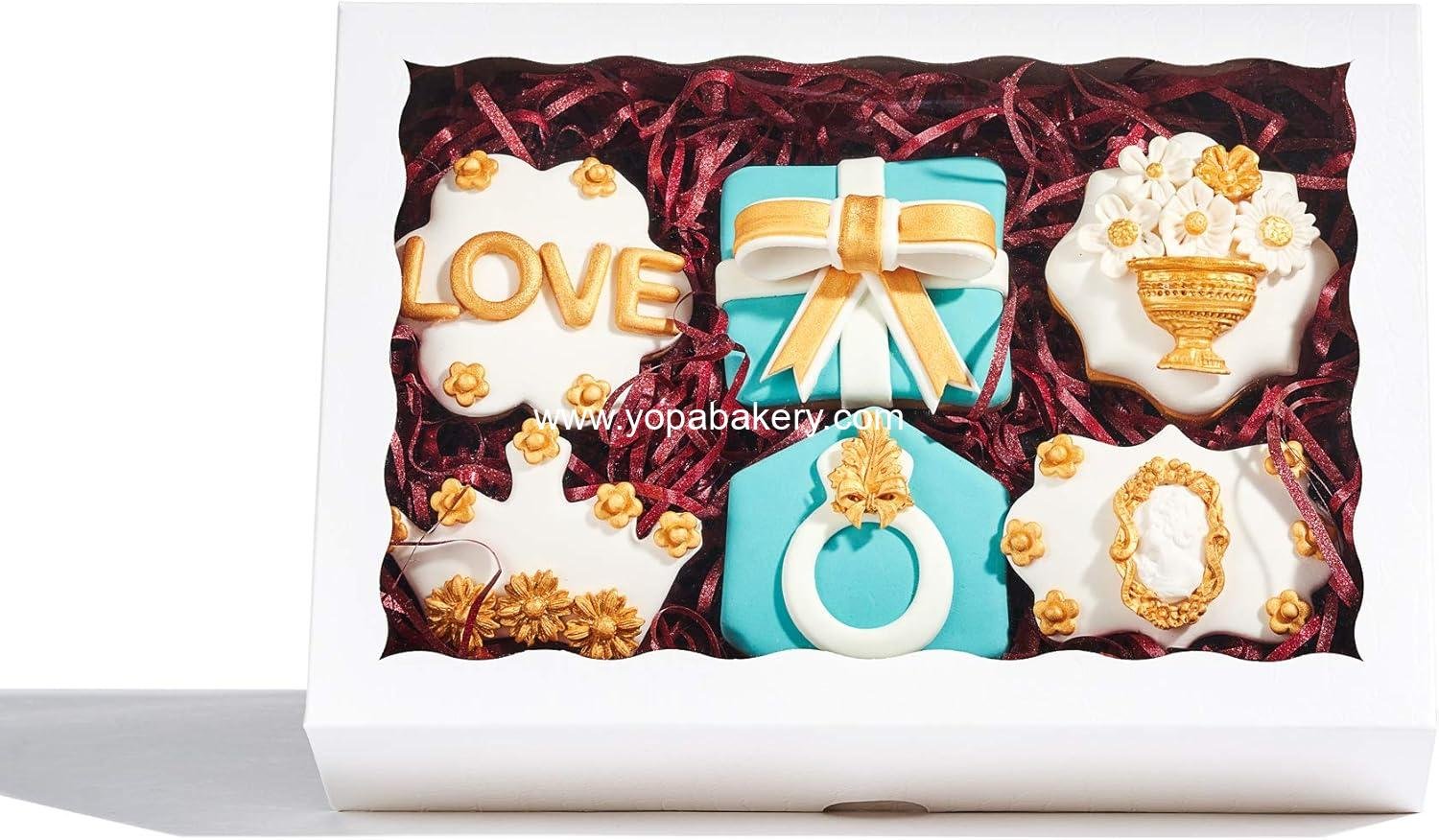 Wholesale 4PCS Elegant Cookie and Strawberry Boxes with Display Window, 10 x 7 x 2.5 Inches, White Paper Box - Factory