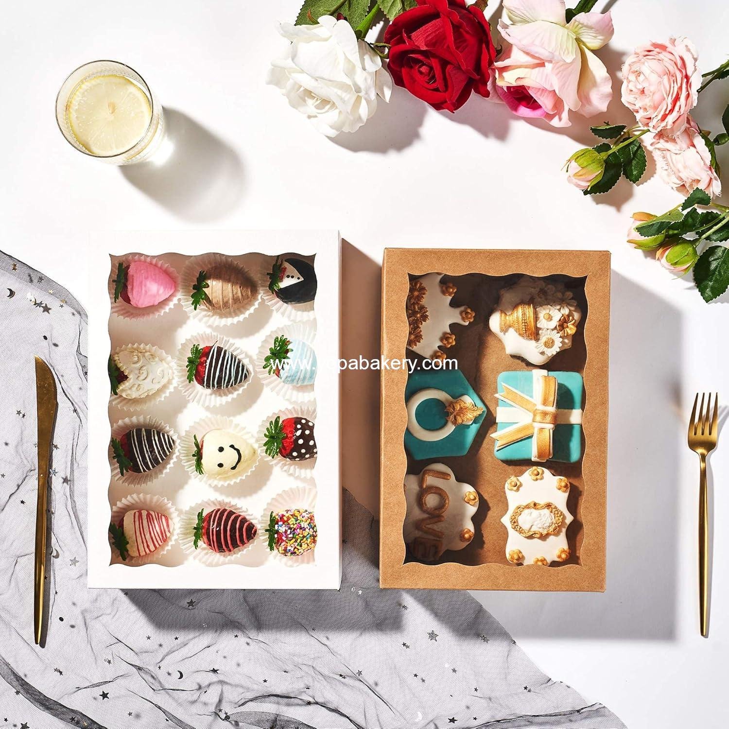 Wholesale 4PCS Elegant Cookie and Strawberry Boxes with Display Window, 10 x 7 x 2.5 Inches, White Paper Box - Factory