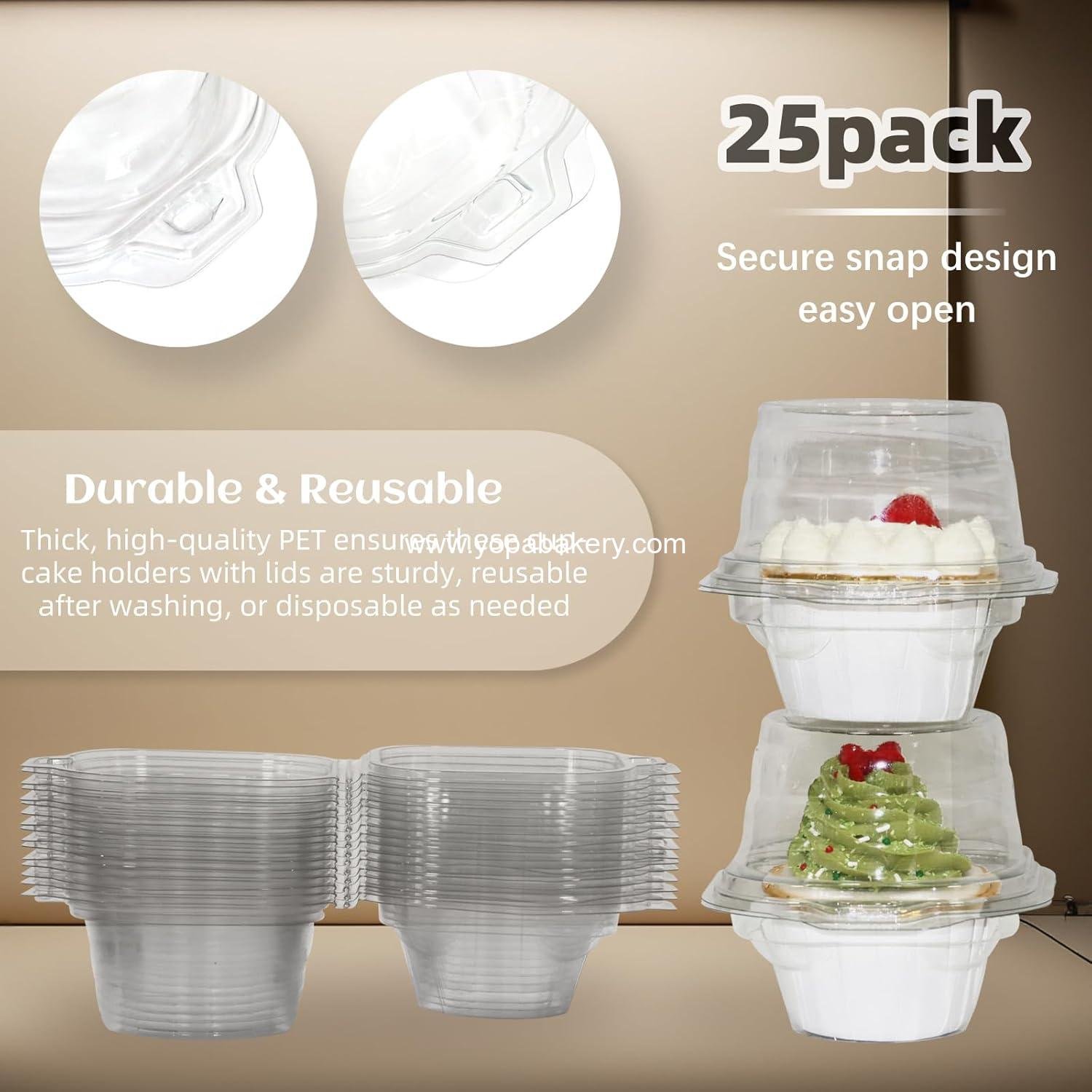 Wholesale 50 Pcs Cupcake Containers, Clear Plastic Holders with Lids, Spacious 3